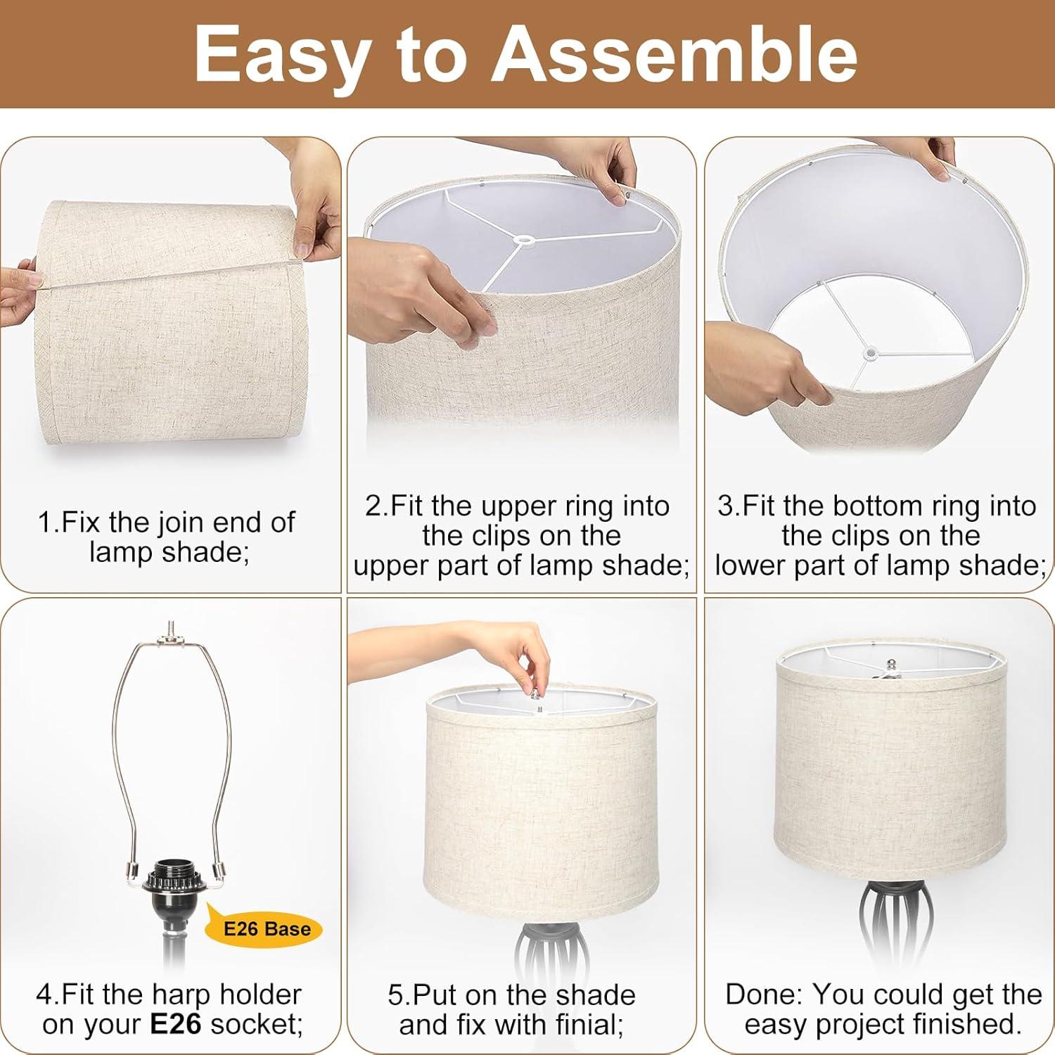 Lamp Shades Set of 2, Drum Lamp Shades for Table Lamps 11.6" Top x 12.6" Bottom x 9.8" High (Spider Fitter), Natural Linen Medium Lampshades for Floor Lamps Bedside Lamps, Beige