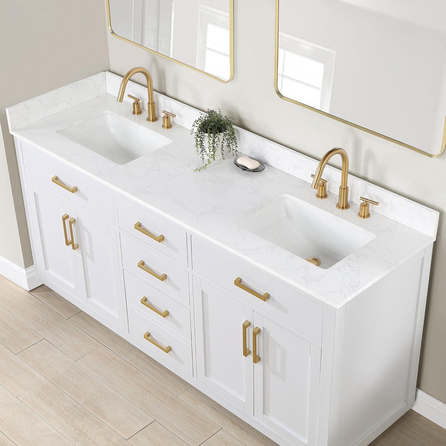 Gavino 72" Wood Vanity in Light Brown with Composite Stone Top and Mirror