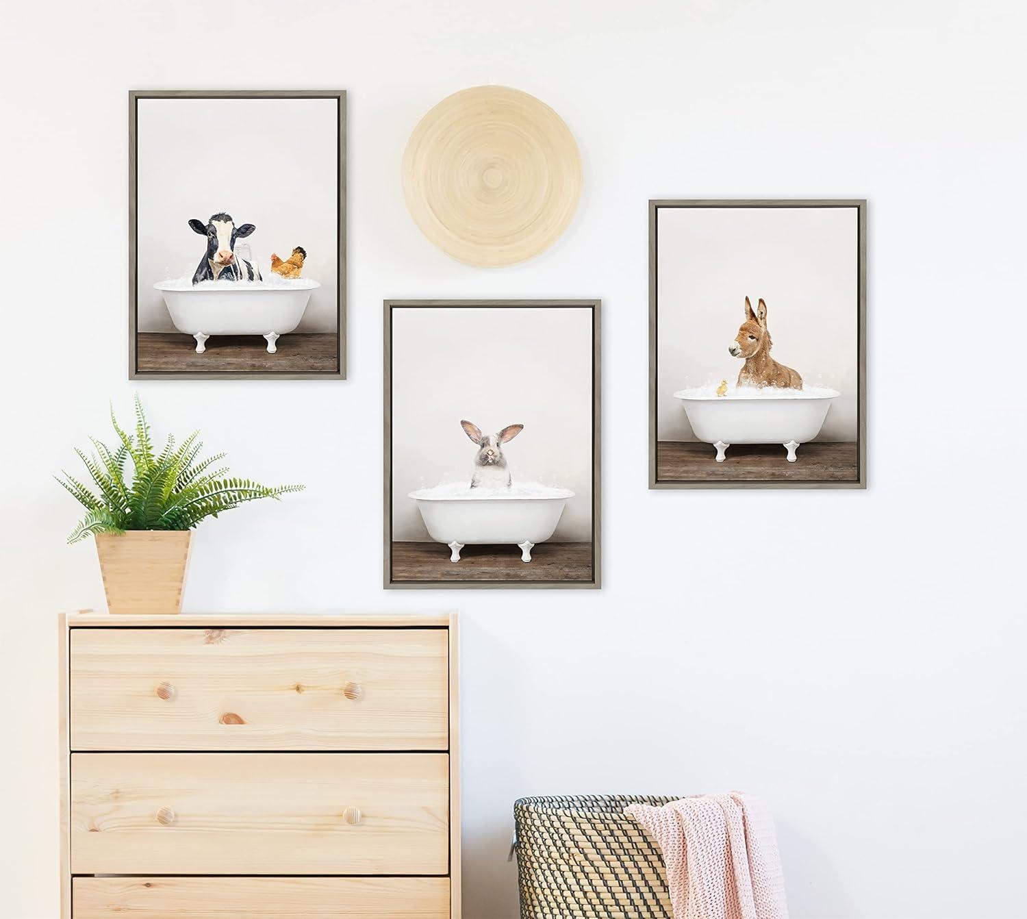 18" x 24" Sylvie Cow and Chicken in Rustic Bath Frame Canvas by Amy Peterson Gray - Kate & Laurel All Things Decor