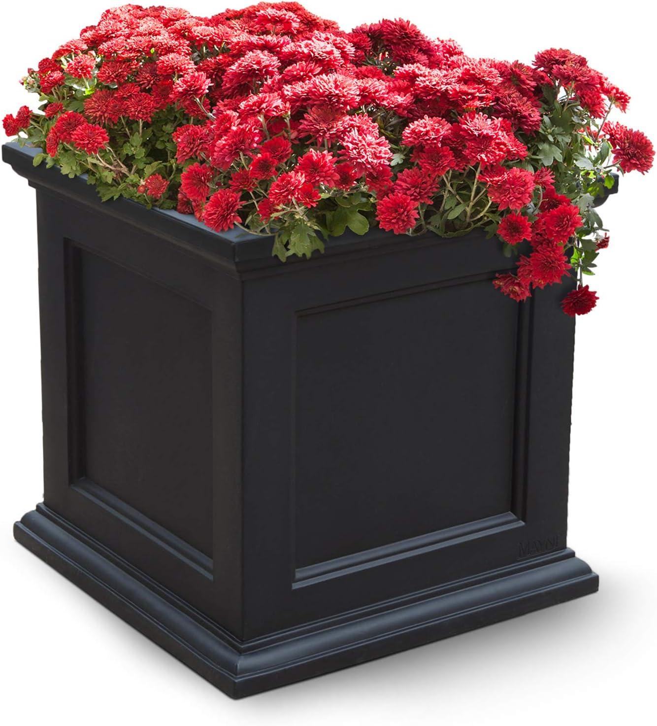 Fairfield Square 20" Black Self-Watering Polyethylene Outdoor Planter