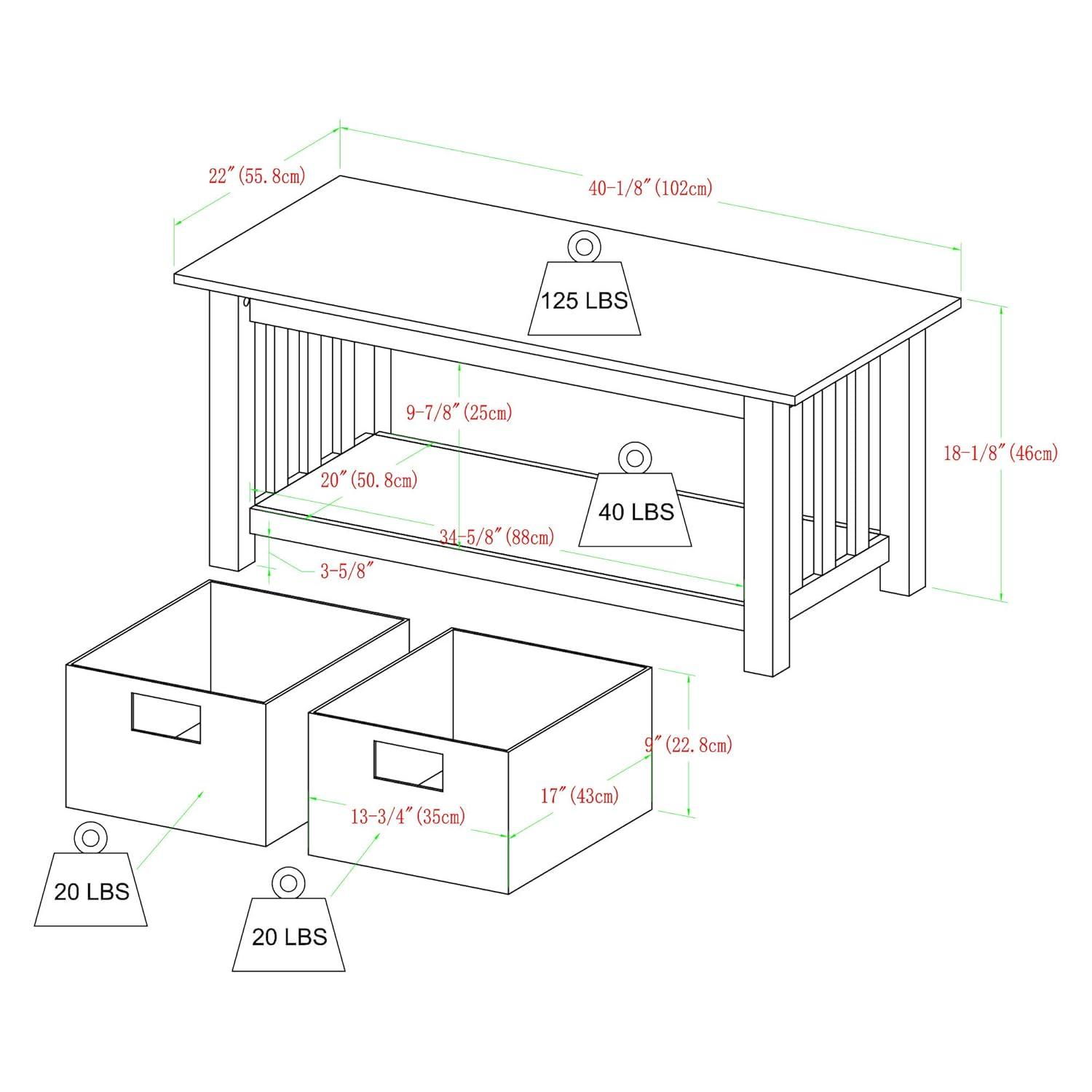 Walker Edison Traditional Storage Coffee Table with Bins, Espresso