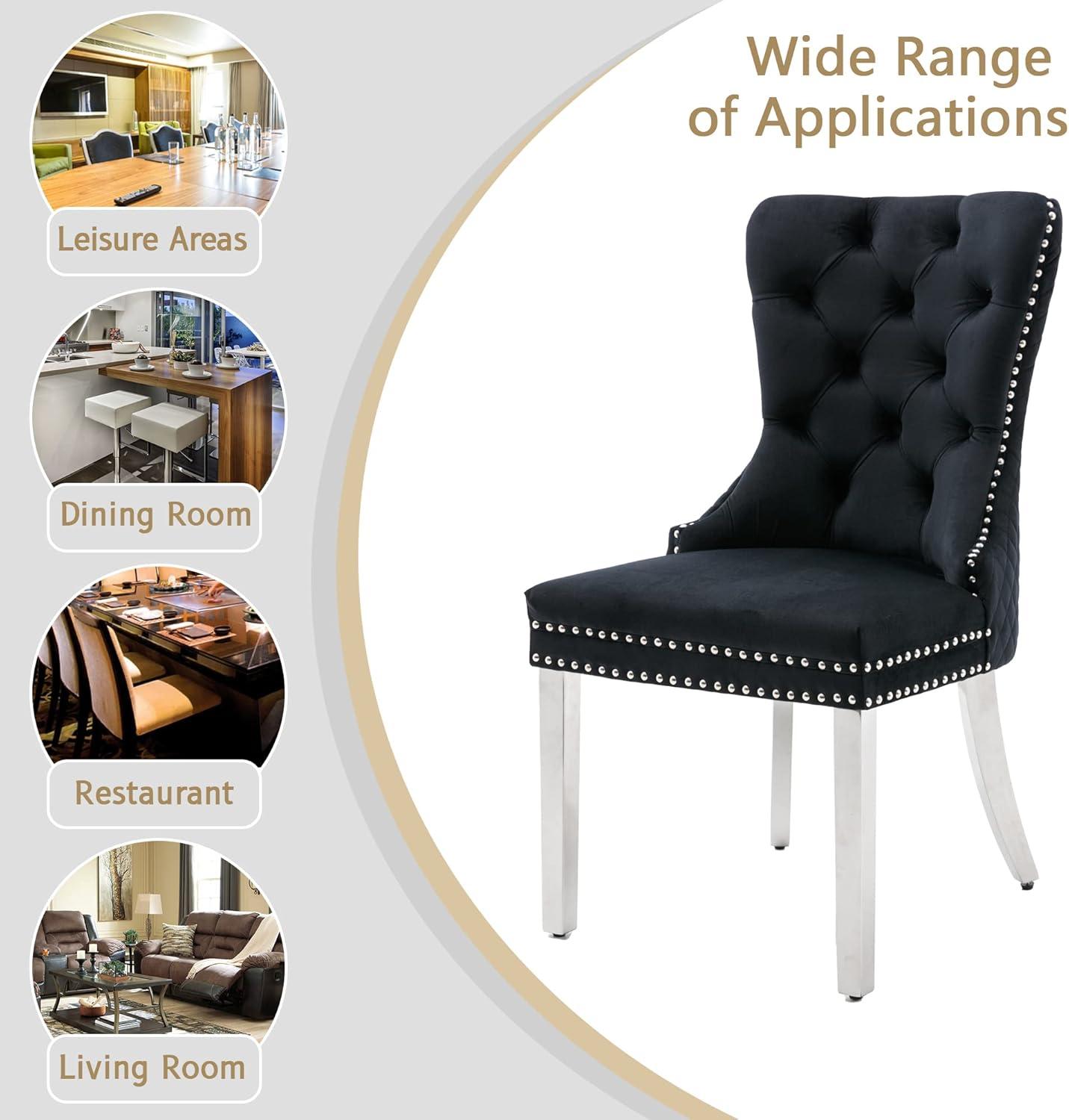 Black Velvet Upholstered Dining Chairs with Stainless Steel Legs