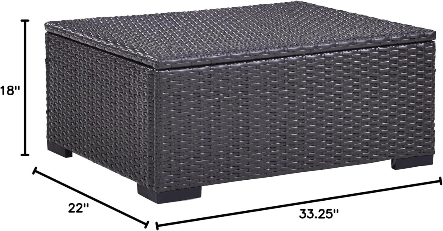 Biscayne Ottoman with Mist Cushions - Brown/Mist - Crosley: Wicker Patio Footrest, UV-Resistant, Polyurethane Foam Fill
