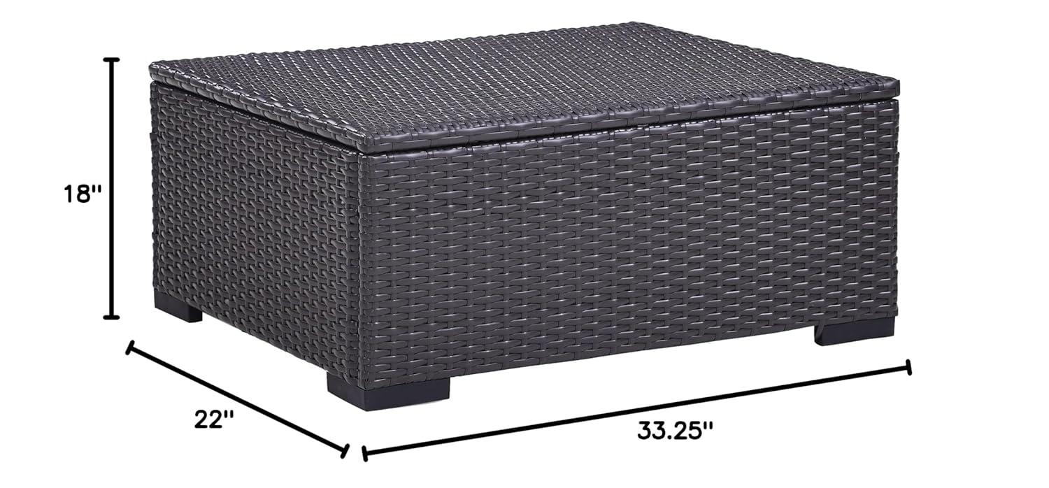 Biscayne Ottoman with Mist Cushions - Brown/Mist - Crosley: Wicker Patio Footrest, UV-Resistant, Polyurethane Foam Fill