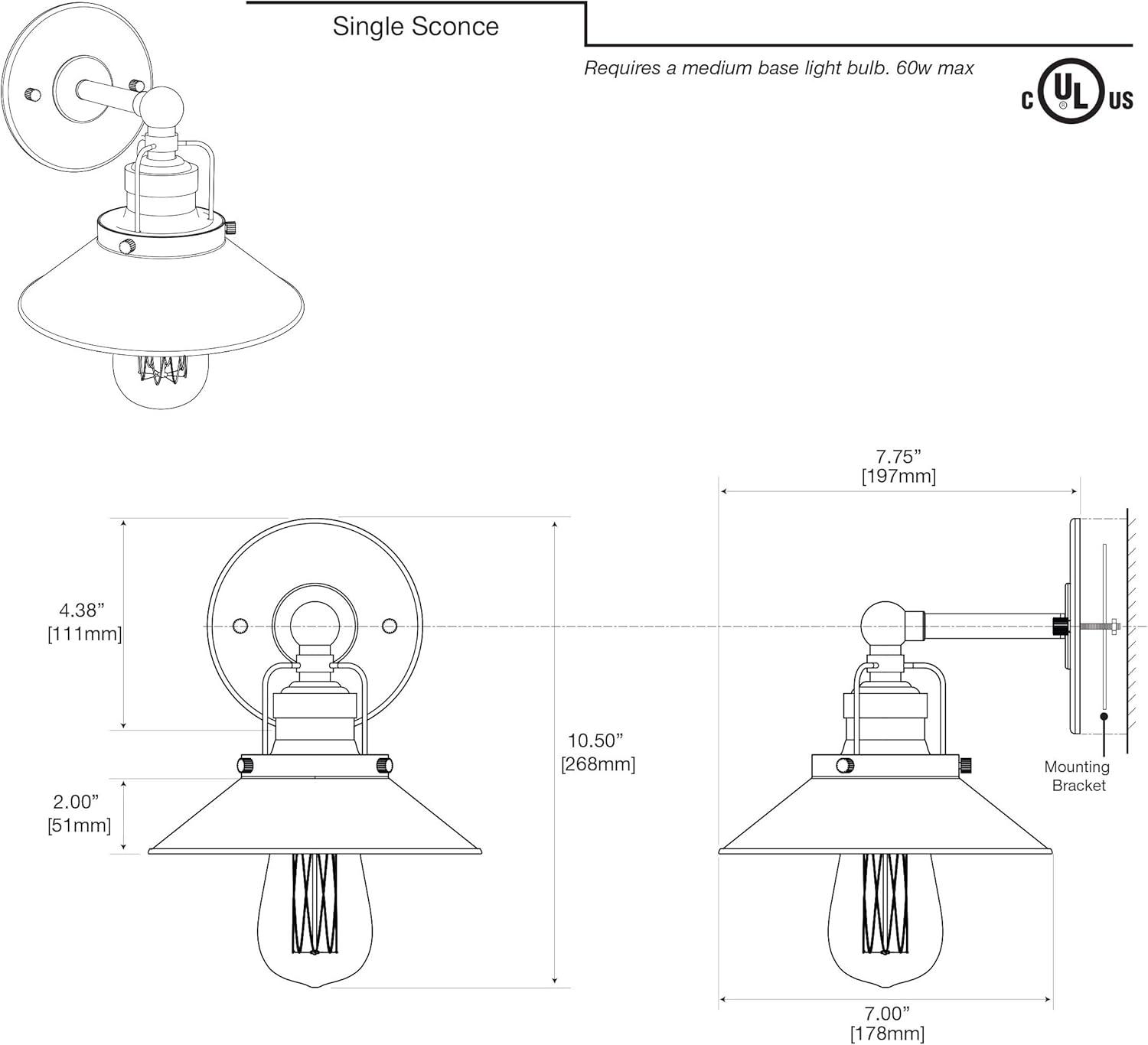 Chrome Polished Metal Single Sconce with Edison Bulb