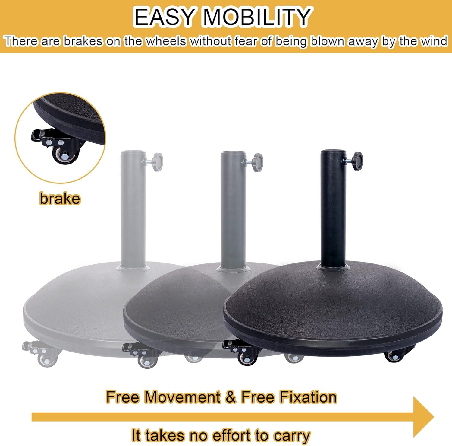 Outdoor 55lbs Heavy Duty Stand Concrete Umbrella Base with 4 Wheels Black for Patio Garden