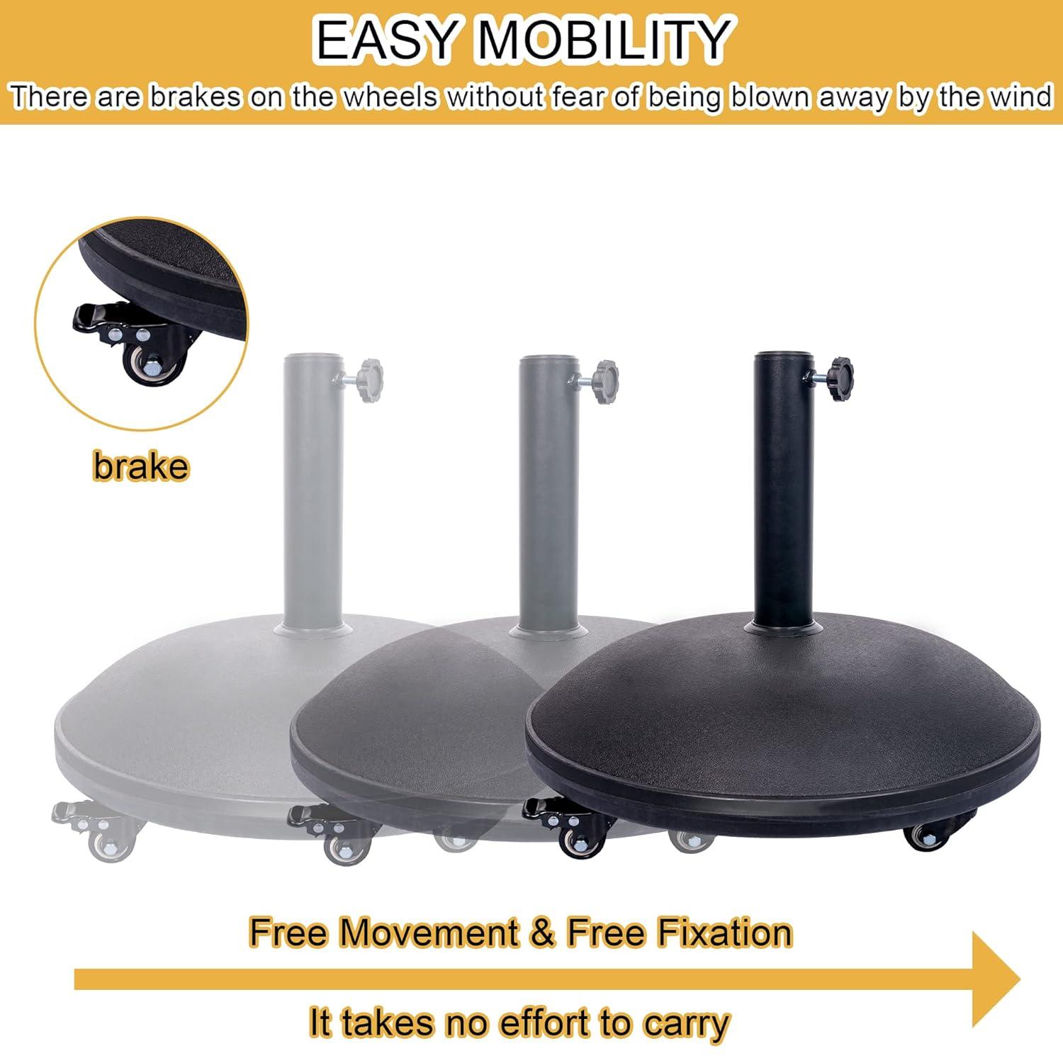 Outdoor 55lbs Heavy Duty Stand Concrete Umbrella Base with 4 Wheels Black for Patio Garden