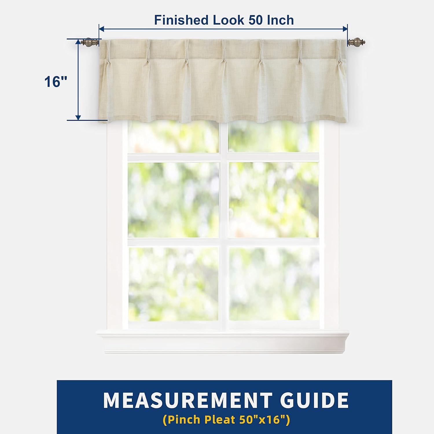 DriftAway Pinch Pleat Valance Kitchen Curtains Linen Textured Short Curtains for Small Window Bathroom 2 Panels Cafe Curtains Back Tabs Farmhouse Rustic Curtain 30 x 24 Inches Light Linen