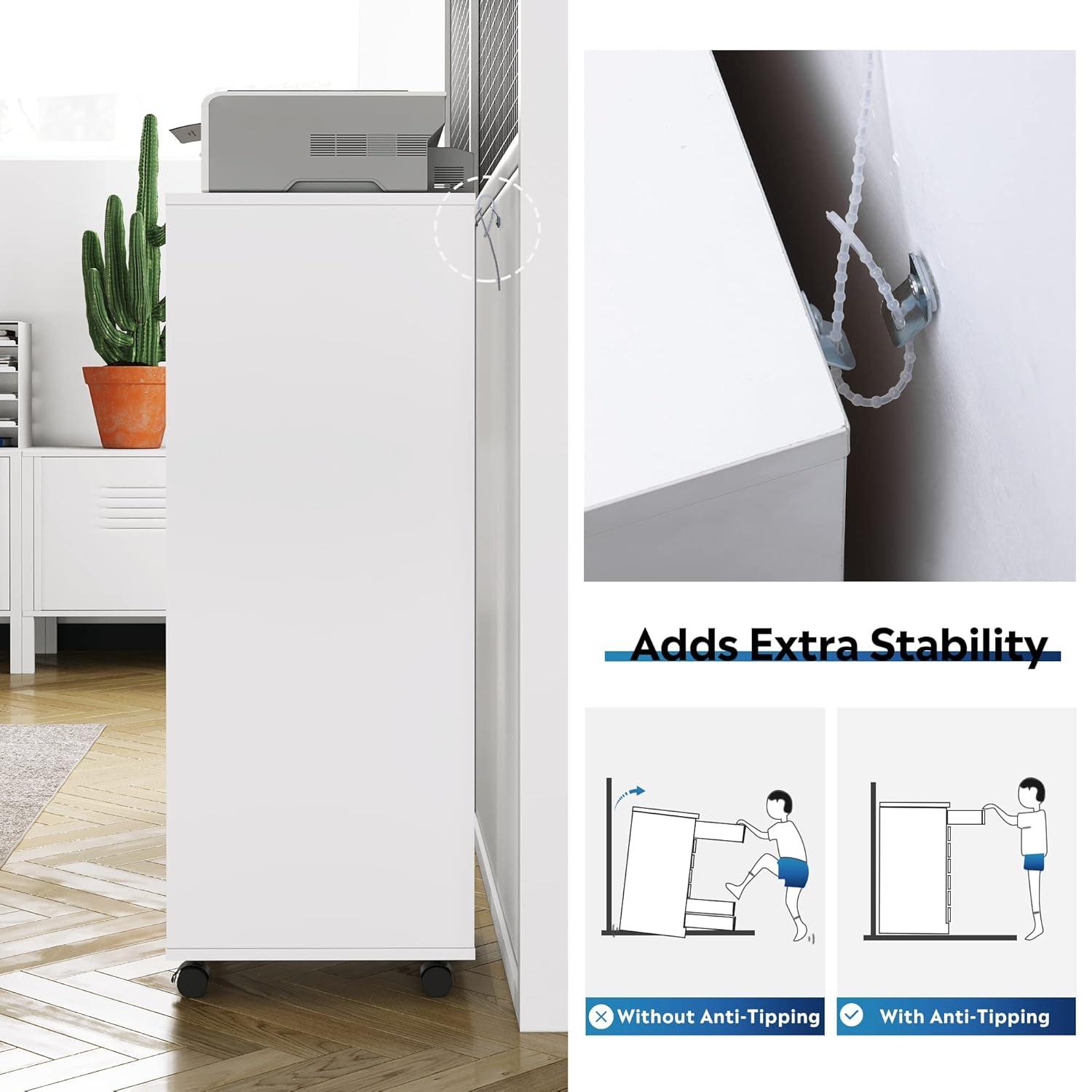 DEVAISE 5-Drawer Wood Dresser with Top Cabinet Storage, Mobile Chest of Drawers, Wide Storage Space for Home Office, White