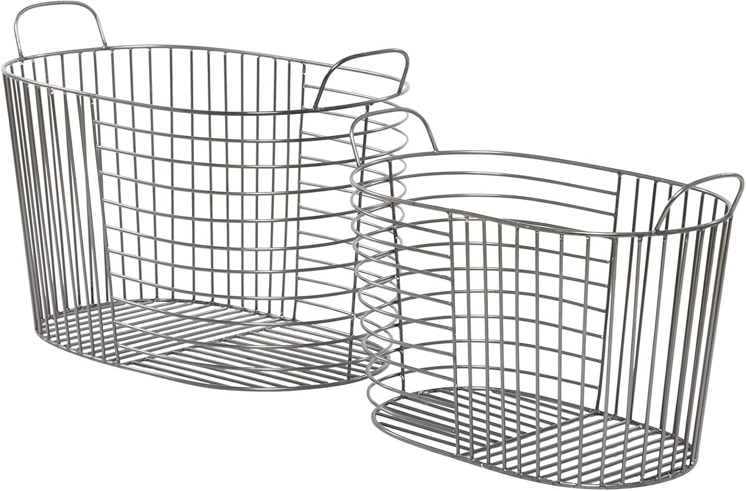 CosmoLiving by Cosmopolitan Metal Round Storage Basket with Handles, Set of 2 21", 17"W, Dark Gray