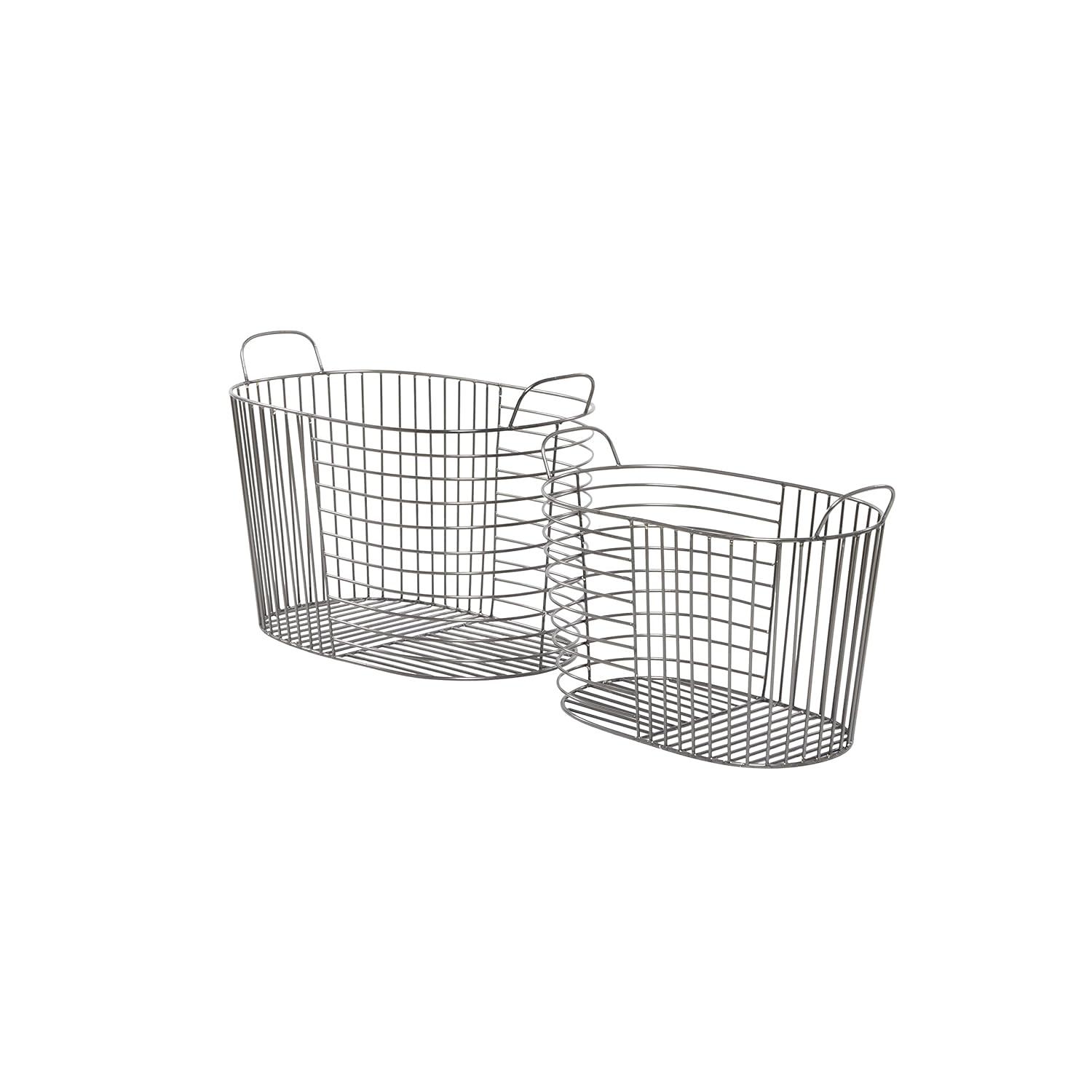 CosmoLiving by Cosmopolitan Metal Round Storage Basket with Handles, Set of 2 21", 17"W, Dark Gray
