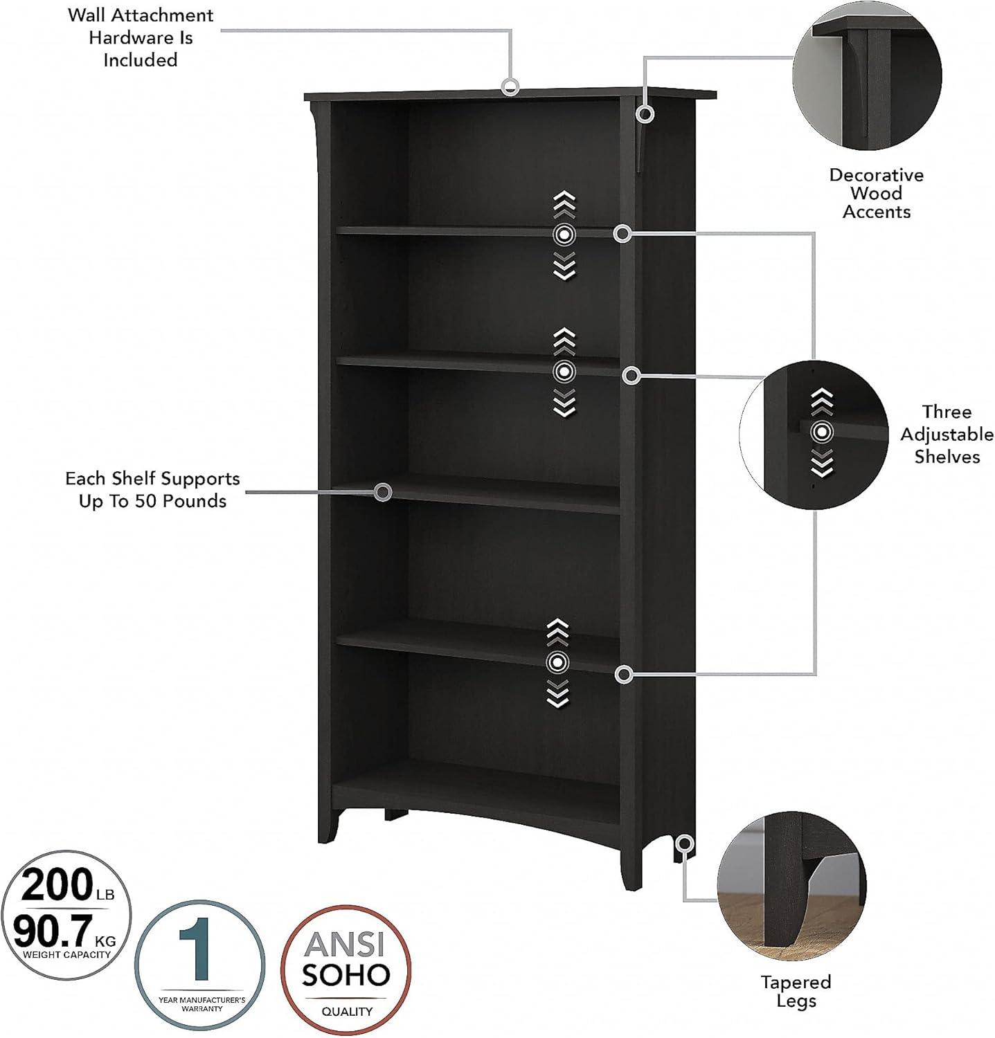 Bush Furniture Salinas Tall 5 Shelf Bookcase, Set of 2, Vintage Black