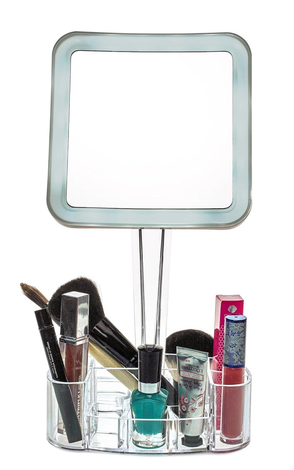 Daisi Magnifying Lighted Makeup Mirror, 7X Magnification, LED, Swivel Stand, Vanity Tray & Cosmetic Holder, Square