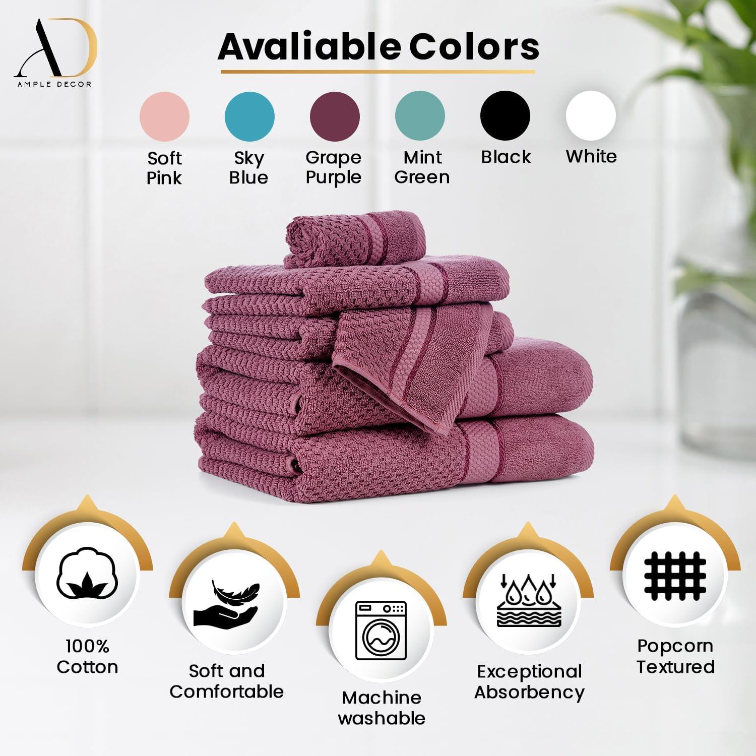 Ample Decor 100% Cotton Bath Towels for Bathroom Set of 4 - Popcorn Textured, Quick Dry, Highly Absorbent - Mulaayam Collection - 30 X 54 Inch