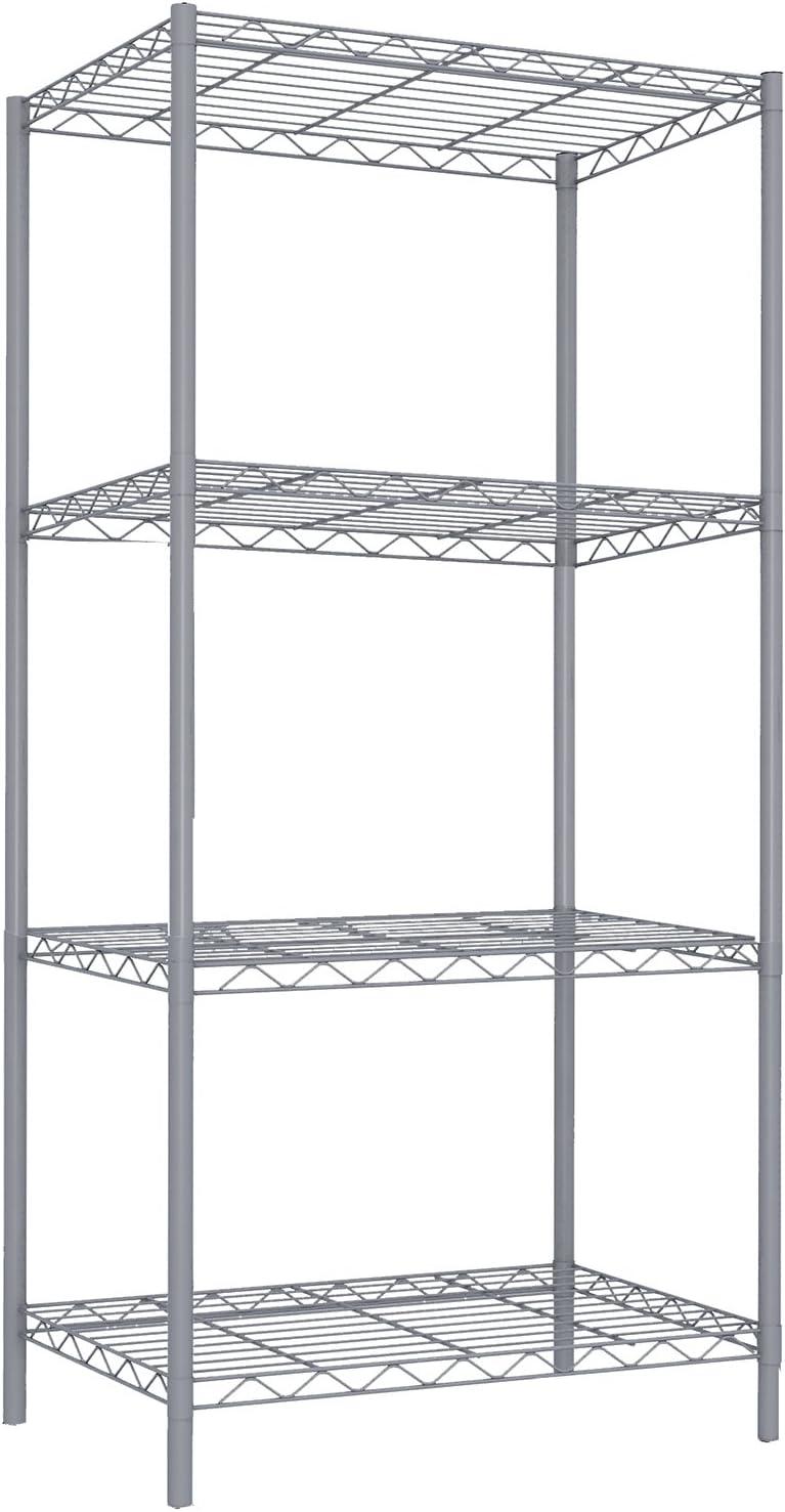 Home Basics 13.8"W X 21"D X 46.5"H 4-Shelf Wire Freestanding Shelves, Grey