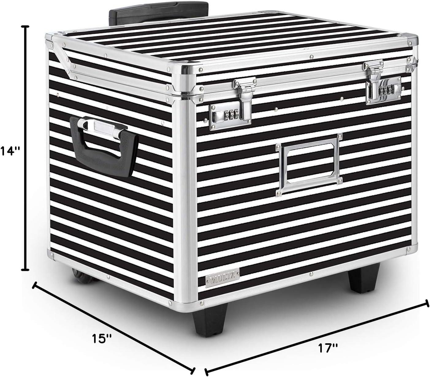 Vaultz Locking Mobile Rolling File Storage Chest, Letter/Legal Wheelie Case, Black/White Stripes