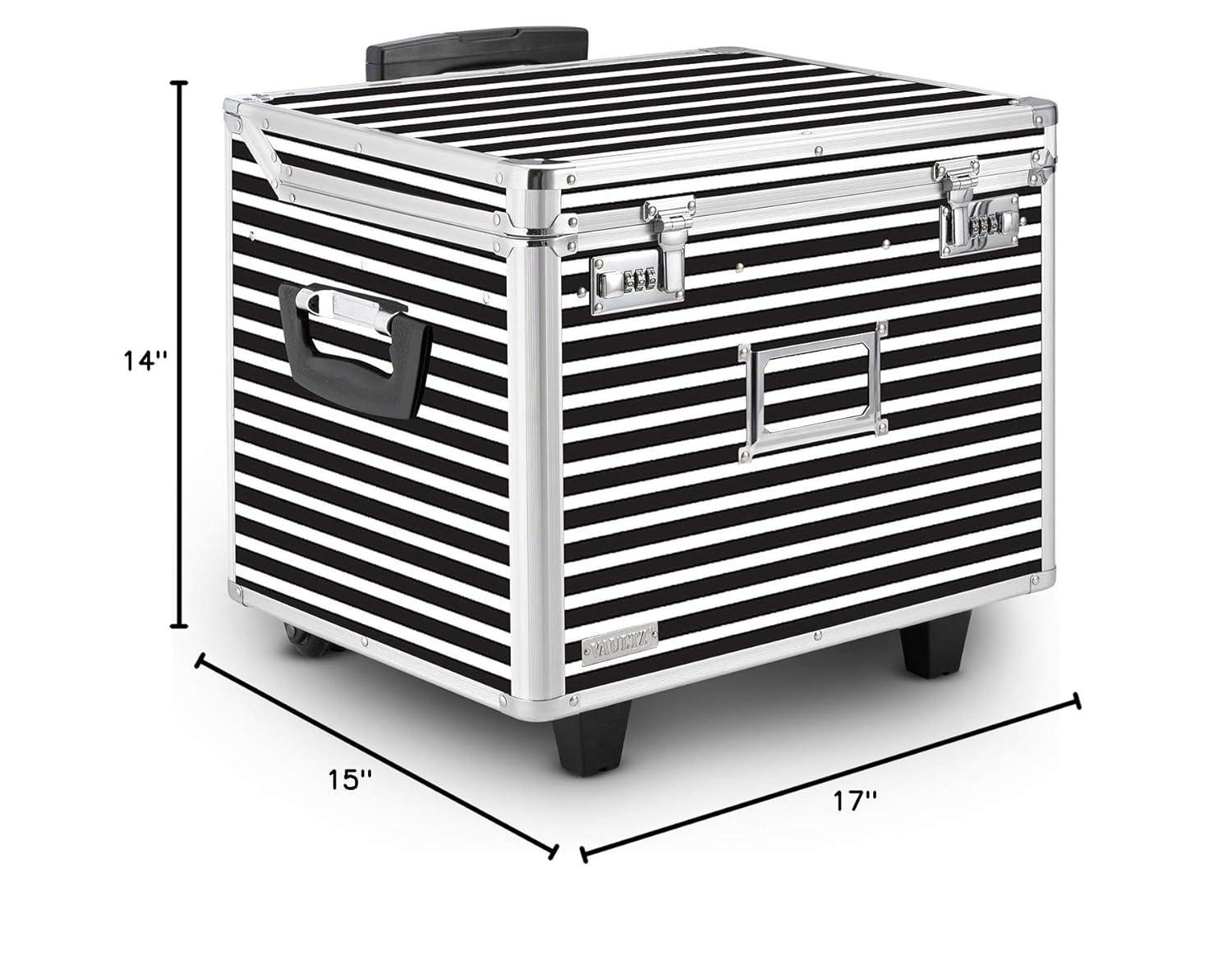 Vaultz Locking Mobile Rolling File Storage Chest, Letter/Legal Wheelie Case, Black/White Stripes