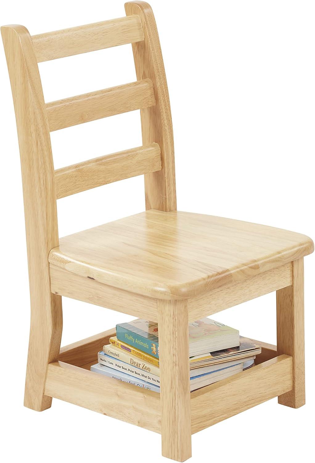 ECR4Kids Three Rung Ladderback Chair with Storage, Classroom Seating, Natural, 2-Pack