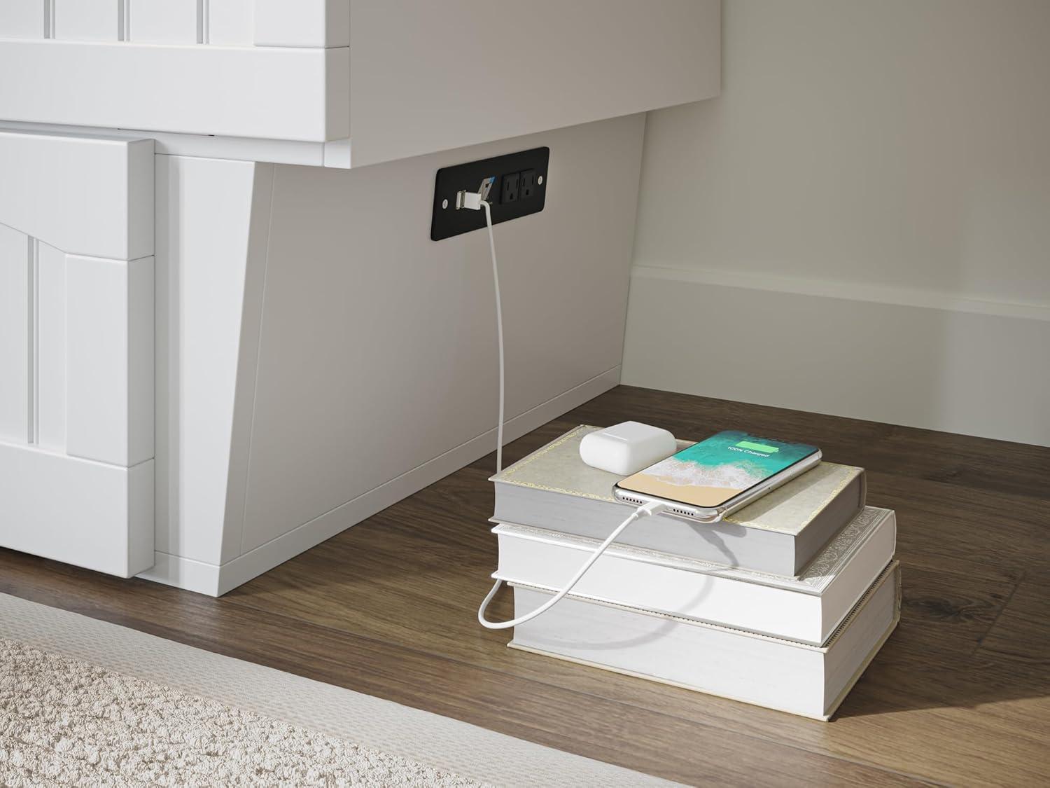 Queen Nantucket Murphy Bed Chest USB Turbo Charger White - AFI