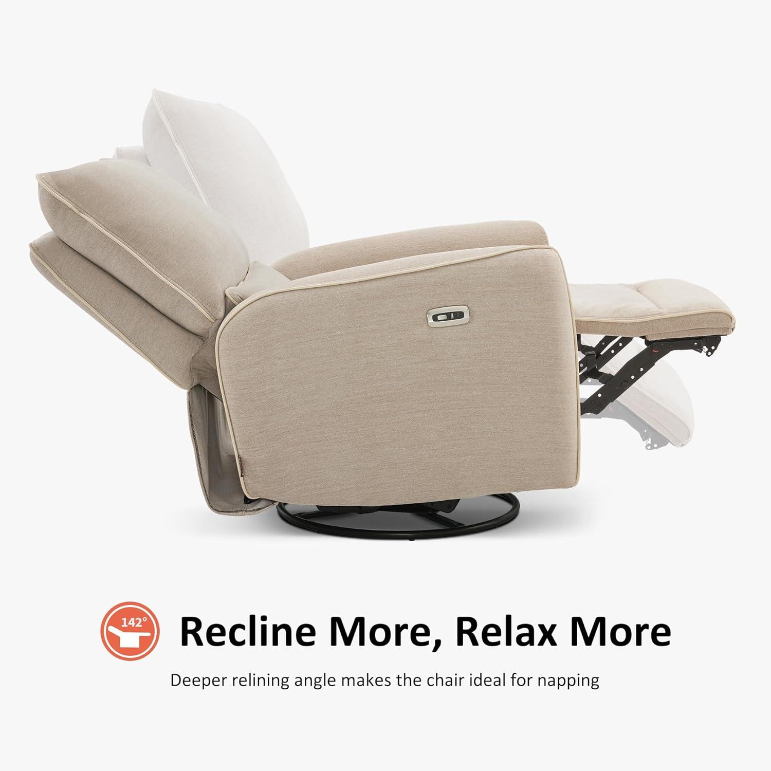 MCombo Power Swivel Glider Recliner Chair, Electric Rocker Recliner Chairs with USB Charging Ports for Living Room and Nursery, Fabric 6922 (Beige)