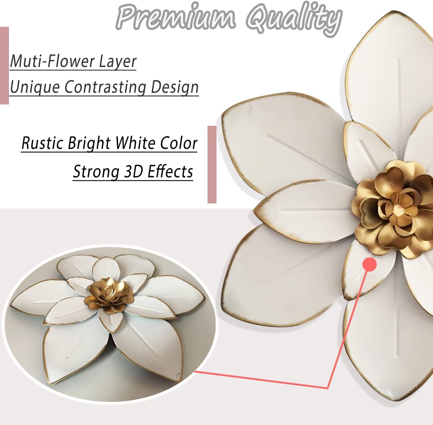 White and Gold Metal Floral Wall Sculpture, 10" Round