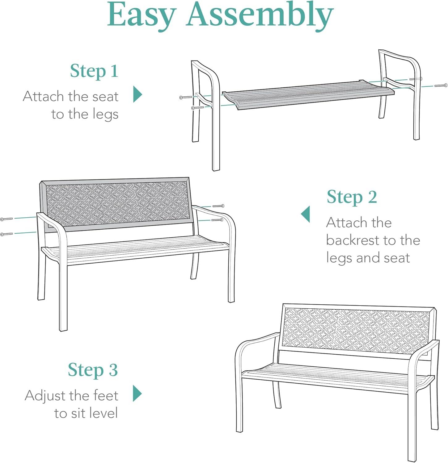 Light Gray Steel Garden Bench with Geometric Backrest