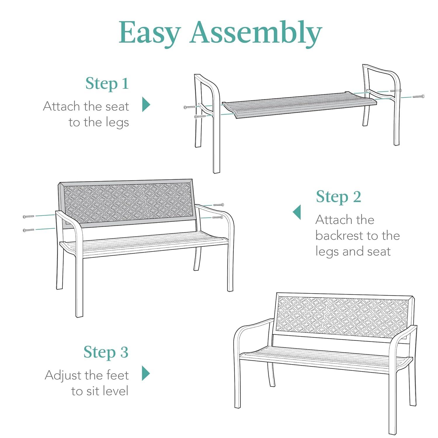 Red Barrel Studio® 2-Person Outdoor Metal Bench with Geometric Backrest, 790lb Capacity, for Garden, Patio, and Entryway