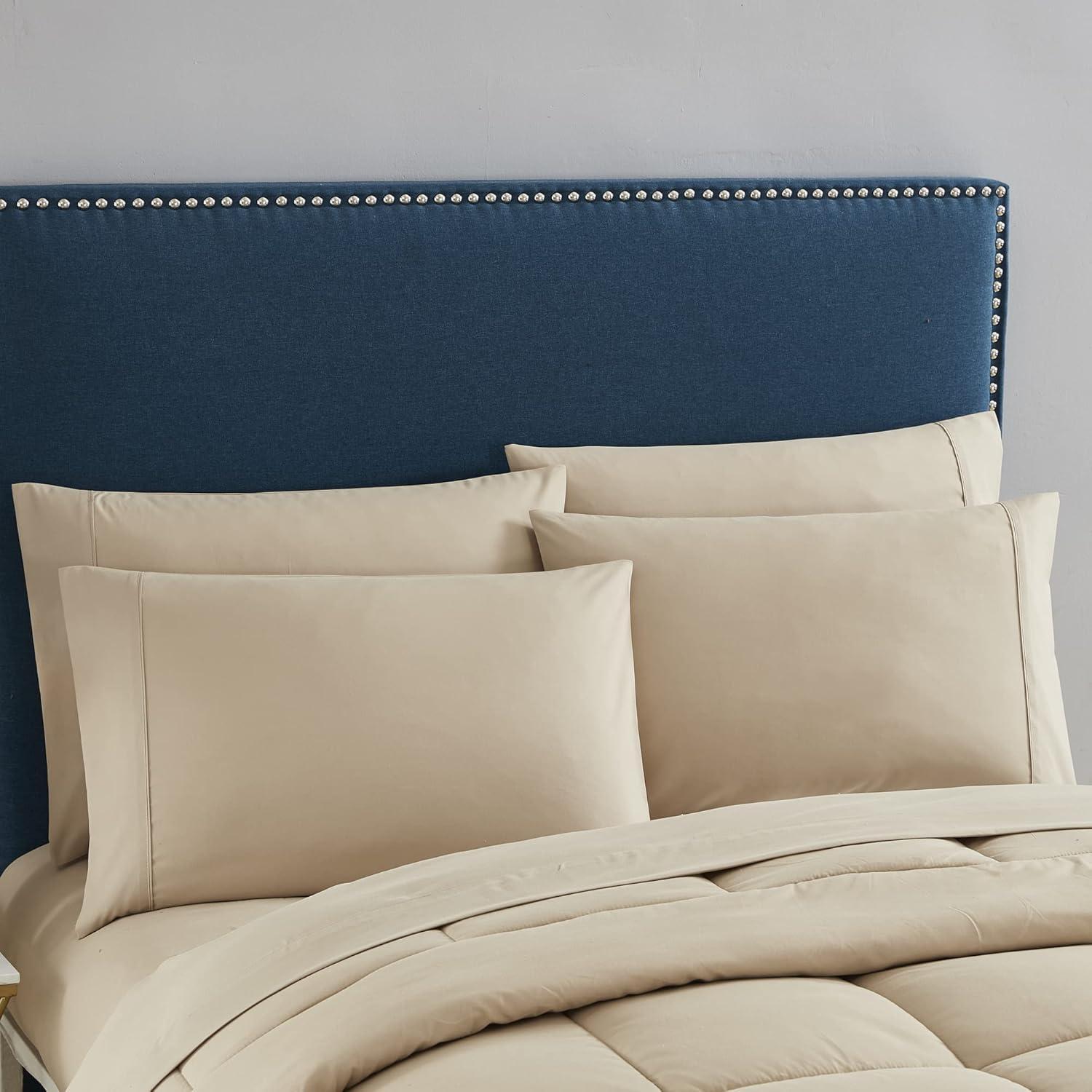 Sweet Home Collection 5 Piece Comforter Set Bag Solid Color All Season Soft Down Alternative Blanket & Luxurious Microfiber Bed Sheets, Twin, Taupe