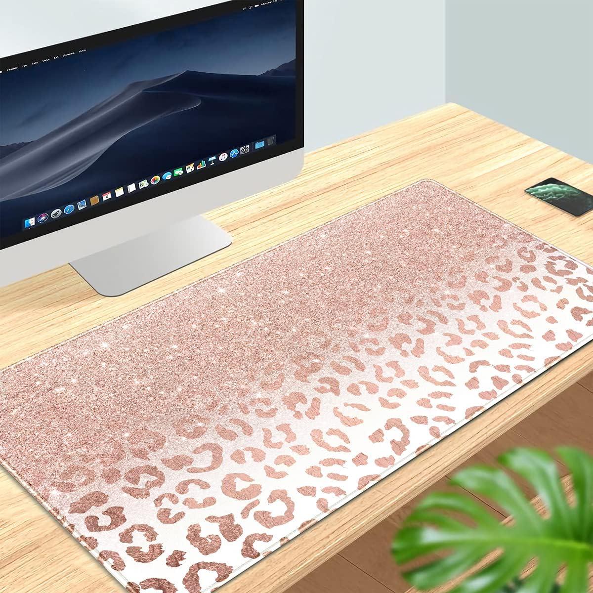 Pink Rose Gold Leopard Print XXL Gaming Desk Mat