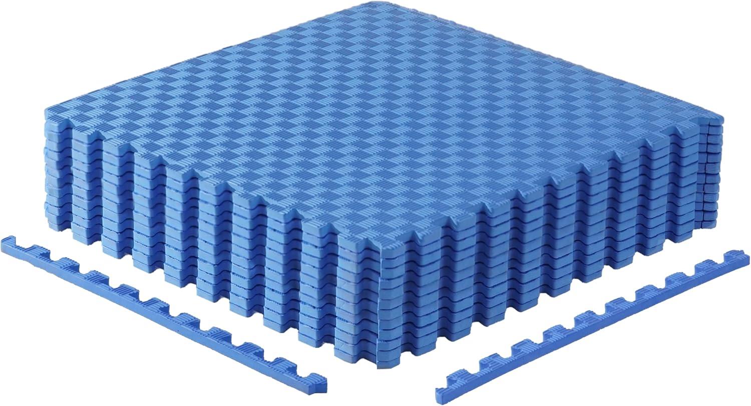 WF Athletic Supply 48 SQ.FT Tatami Pattern 1/2-Inch Thickness Interlocking Exercise Foam Mats, Extra Thick Eva Foam Flooring Tiles, Gym Fitness Equipment Mat, Home Protective Flooring Cushion, Blue