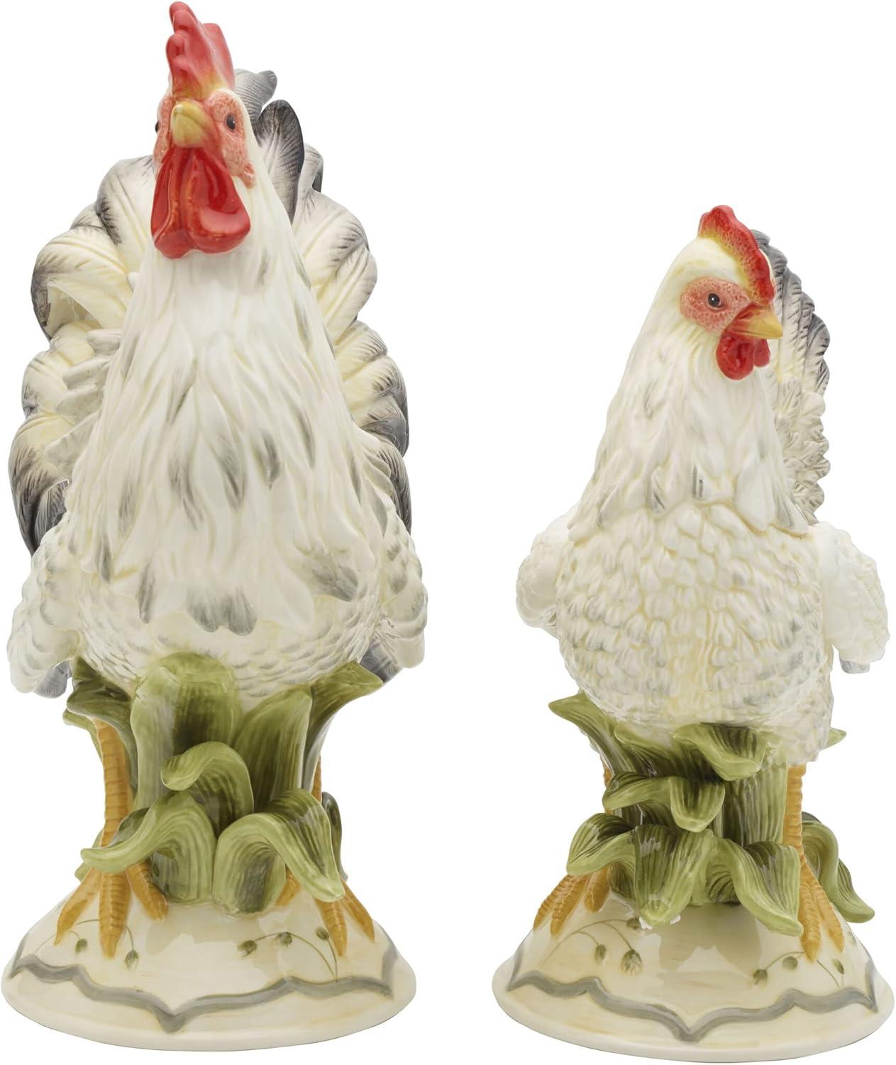 Hand-Painted Ceramic Rooster & Hen Figurine Set