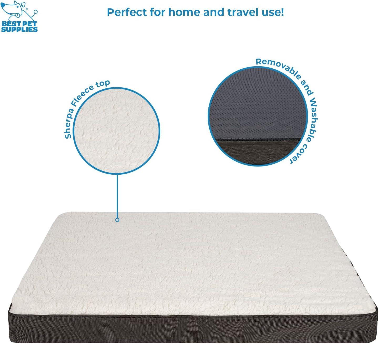 Best Pet Supplies Dog Crate Mat with Waterproof Exterior, Orthopedic Foam, and Sherpa Cover - Brown