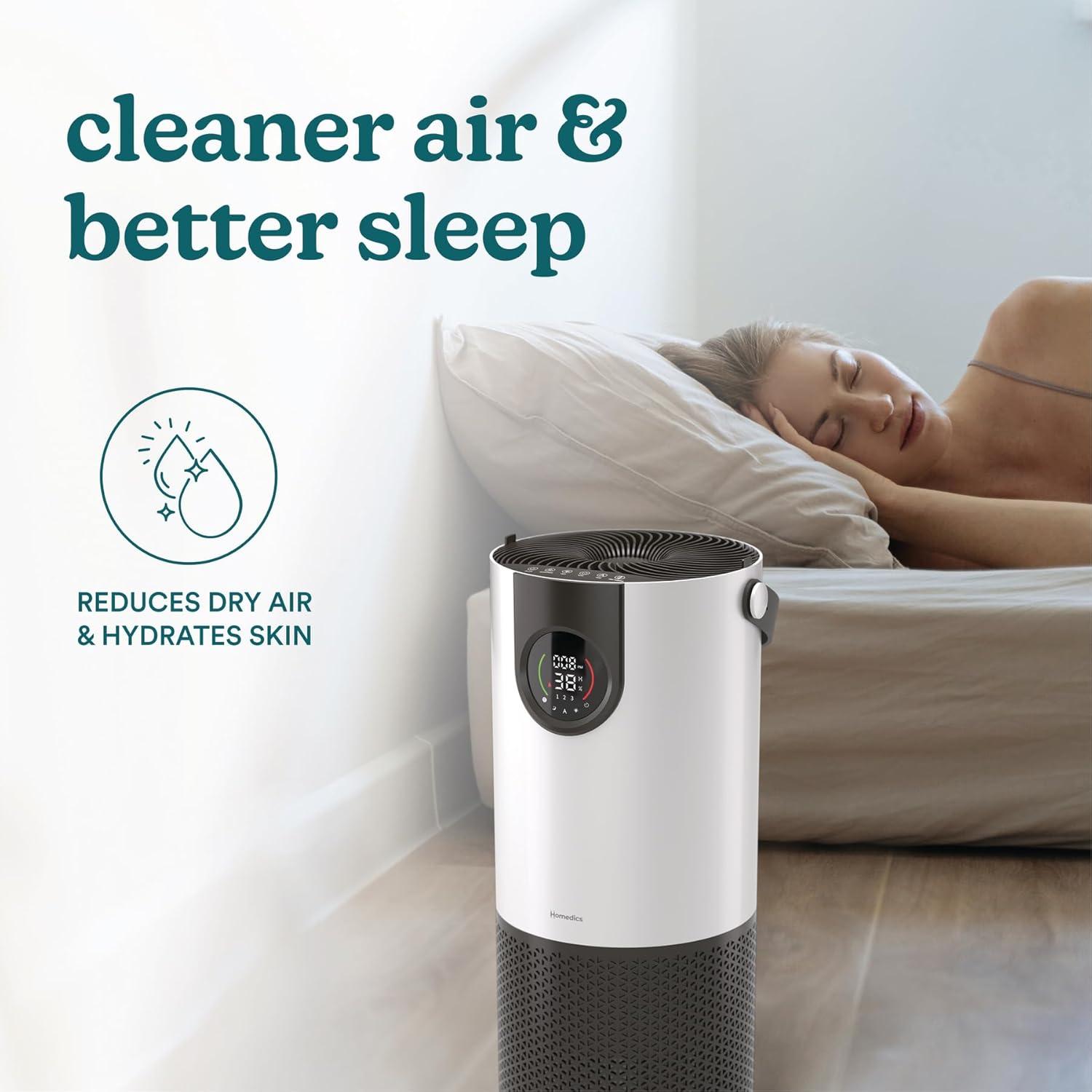 Homedics® 2-in-1 Air Purifier & Humidifier, with Digital Particle Sensor, Color-Coded Indoor Air quality