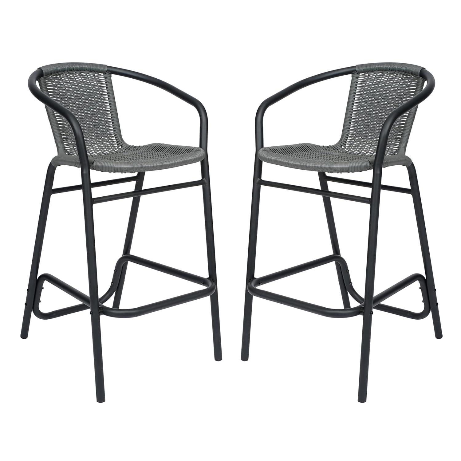 Flash Furniture Lila Commercial Indoor-Outdoor Rattan Restaurant Barstool with Aluminum Frame (Set of 2)