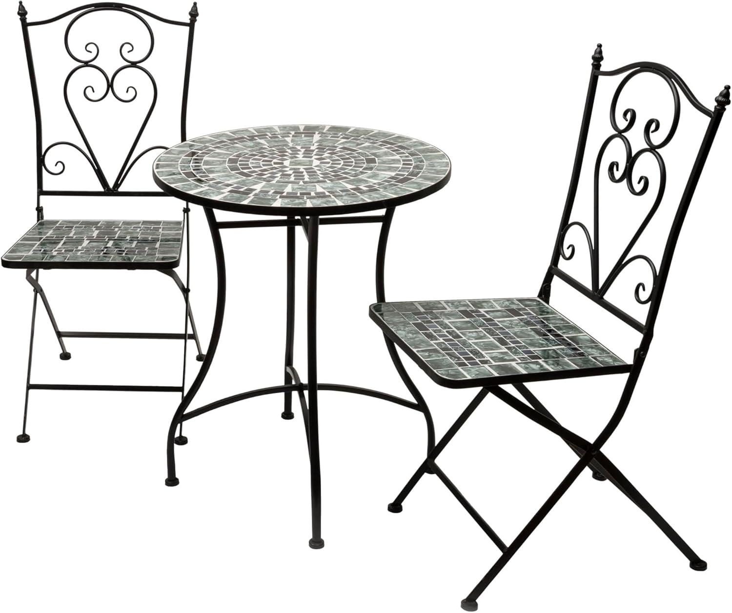 Alpine Corporation 3-Piece Metal Mosaic Tile Bistro Set, Green & Black