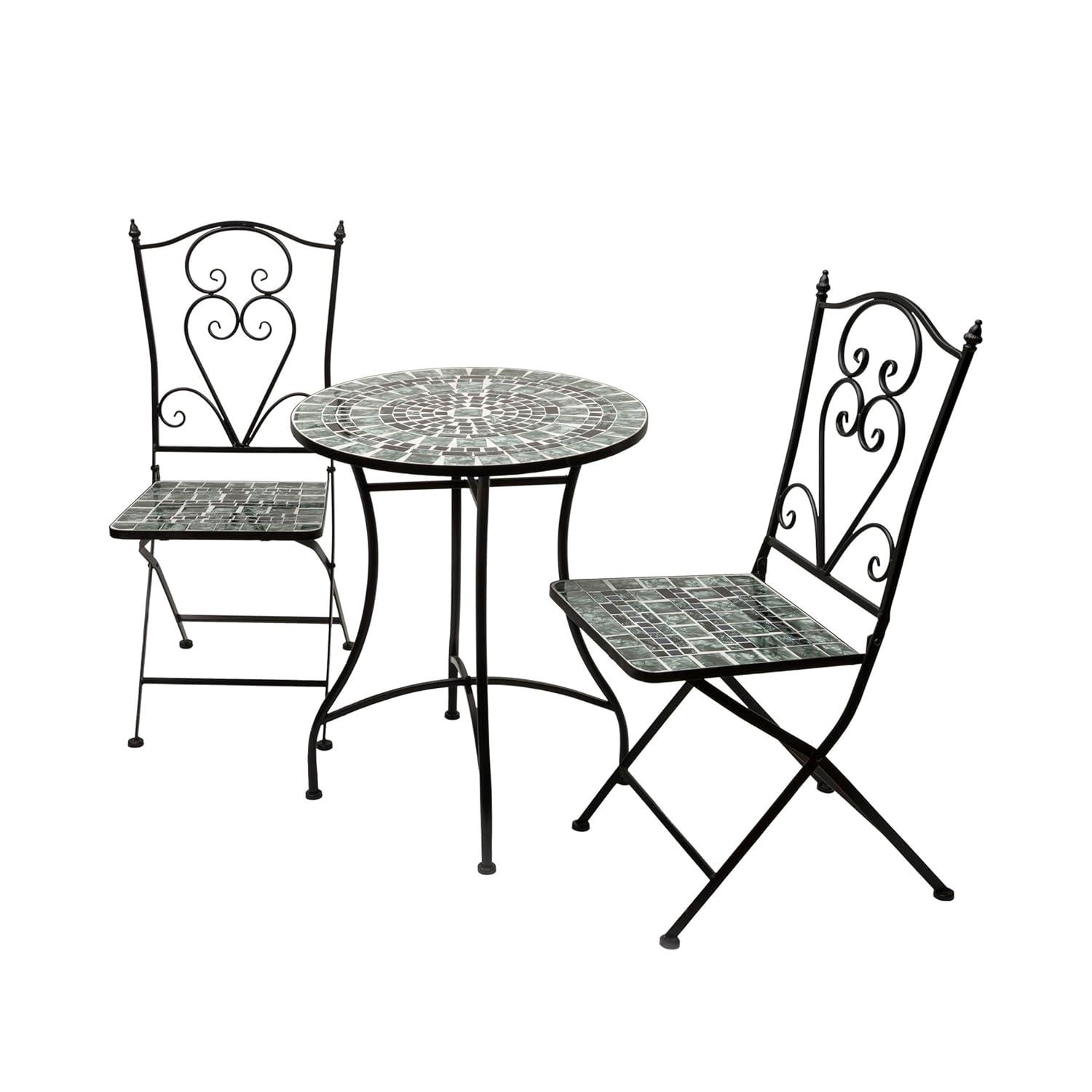 Alpine Corporation 3-Piece Metal Mosaic Tile Bistro Set, Green & Black