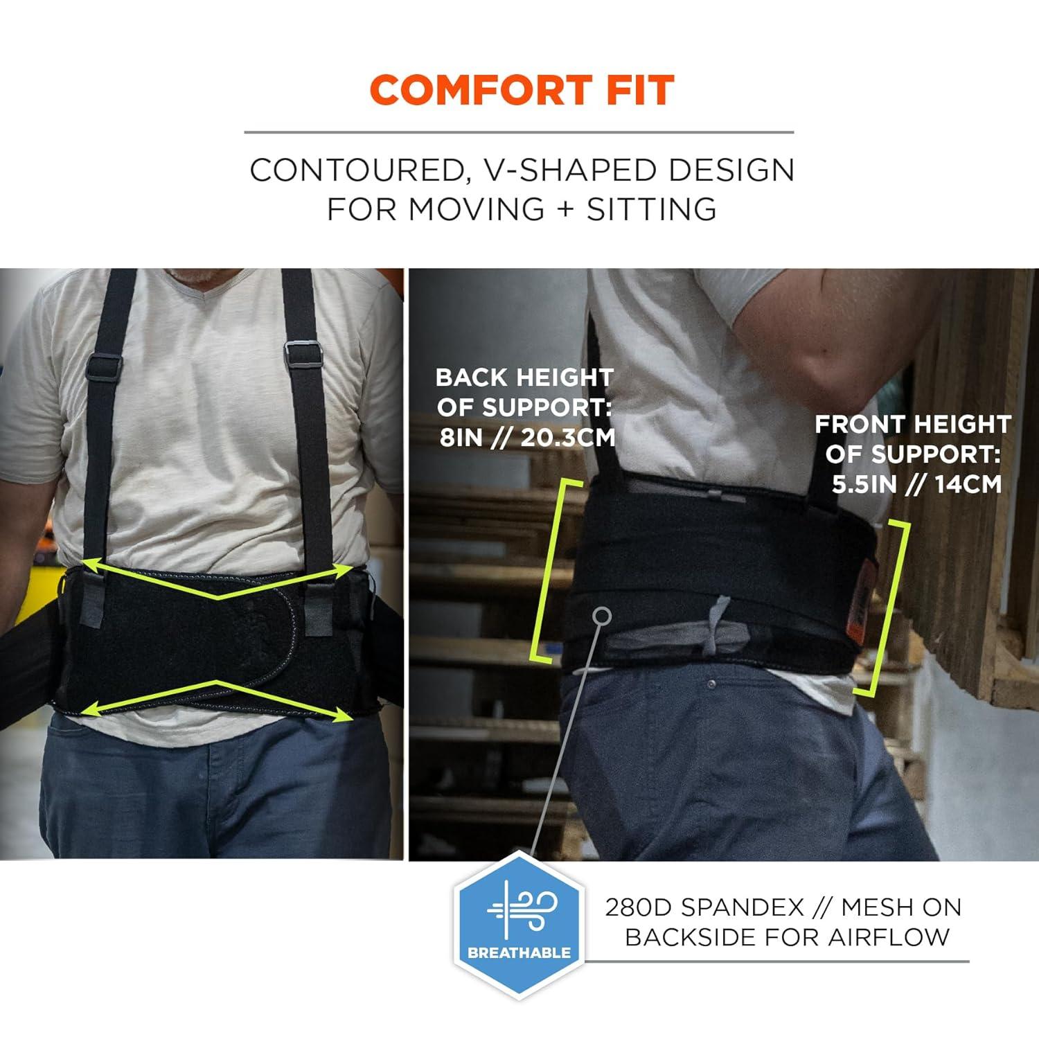 Ergodyne 11604 ProFlex 1100SF Back Support Brace, 8" Spandex Belt, Patented Stays Provide Added Support, Large,Black