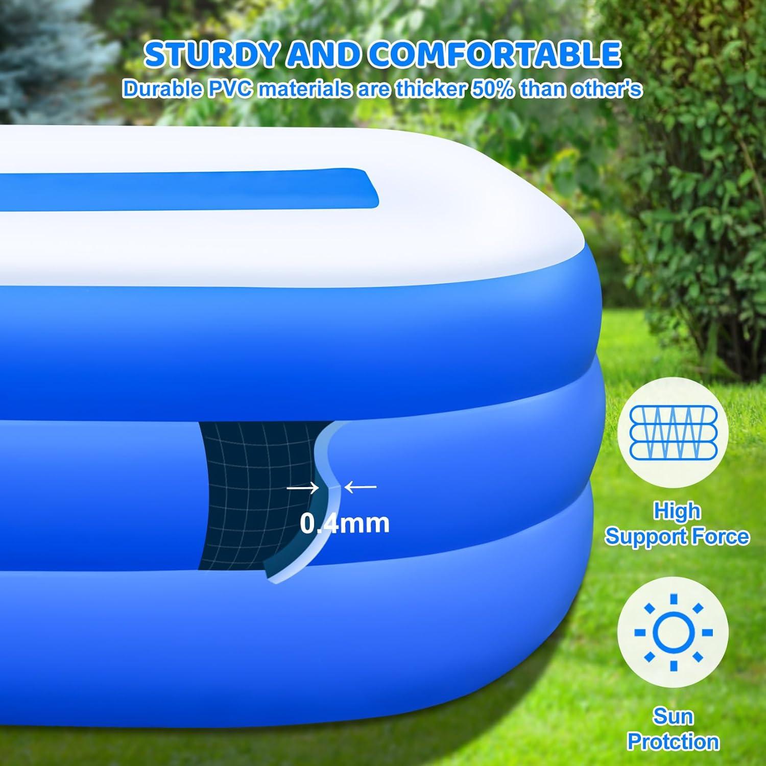 Family Pool Inflatable with Pump - 130'' x 72'' x 22'' Swimming Lounge Pools for Adults Family (sea Blue)