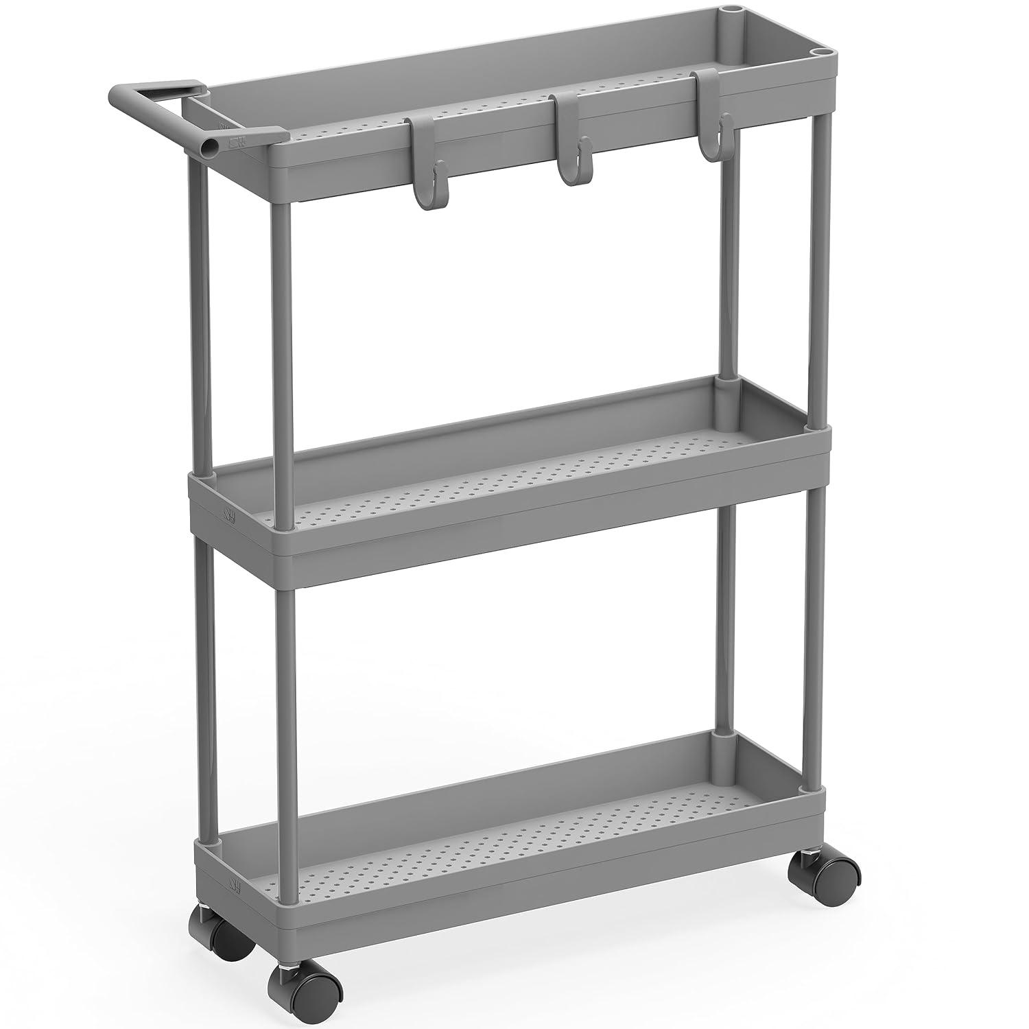 Anadea Simple Houseware Kitchen Cart Storage 3-Tier Slim/Super Narrow Shelves With Handle, 26.5'' Height/5.5'' Width For Narrow Place