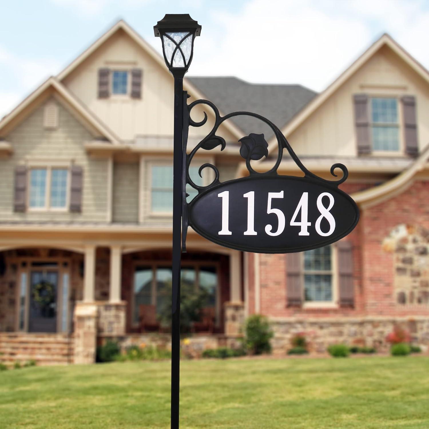 Address America USA Handcrafted, Double-Sided Park Place Reflective Address Sign With Solar Light - 58" Pole