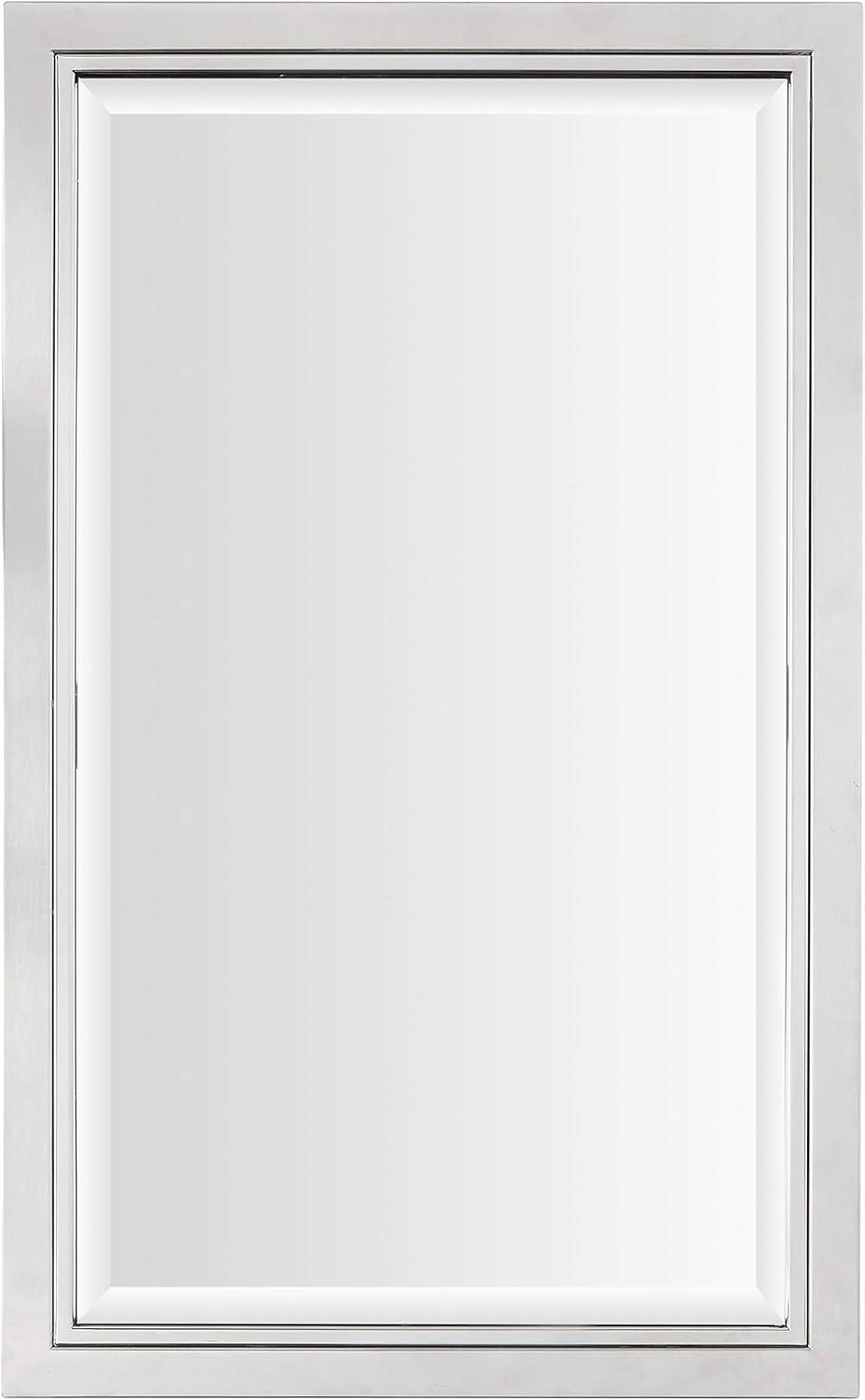 Head West Recessed Medicine Cabinet with Mirror - Brushed Nickel & Chrome Framed Beveled Edge Stainless Steel Bathroom Mirror with Storage - 16" x 26"
