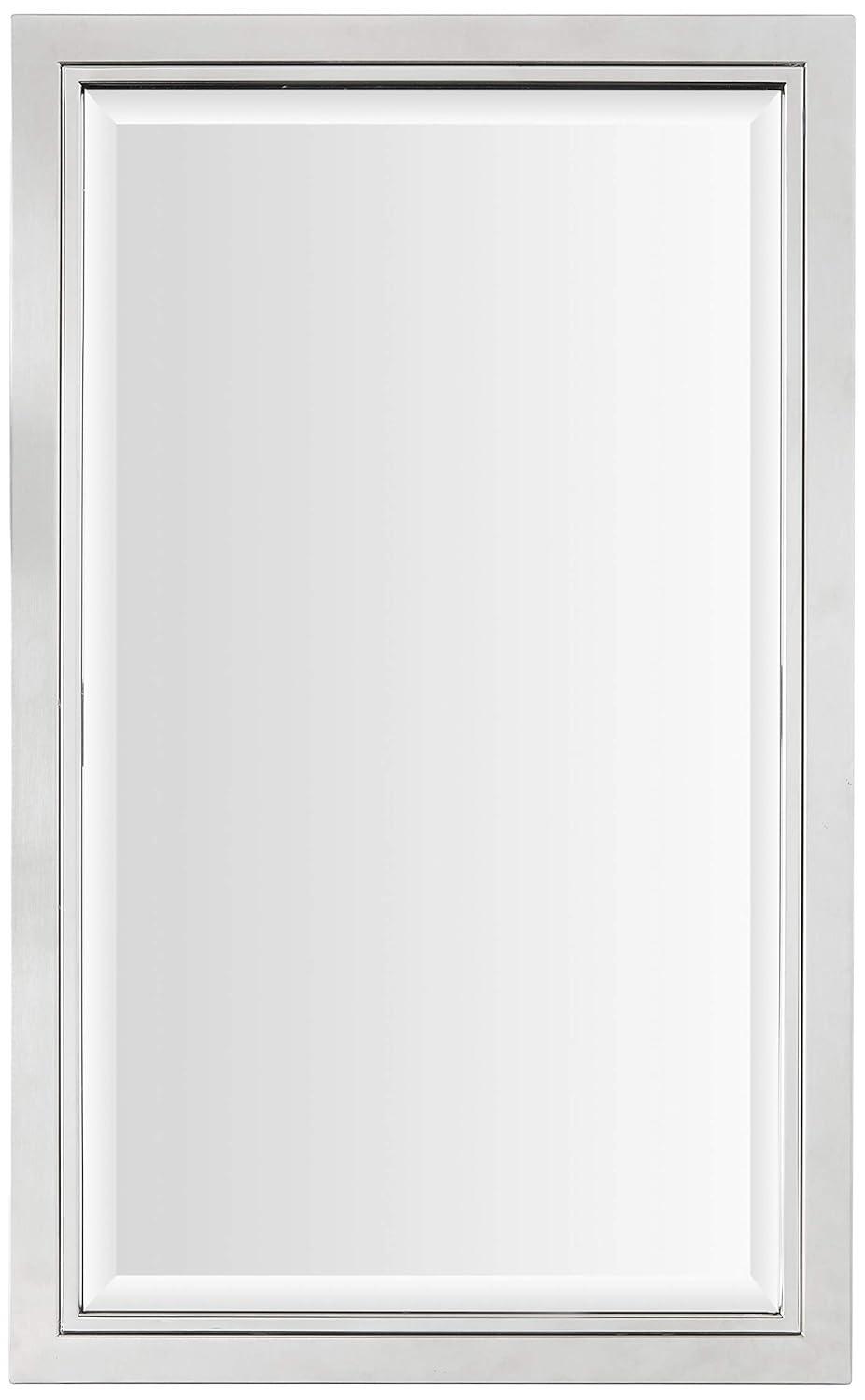 Head West Recessed Medicine Cabinet with Mirror - Brushed Nickel & Chrome Framed Beveled Edge Stainless Steel Bathroom Mirror with Storage - 16" x 26"