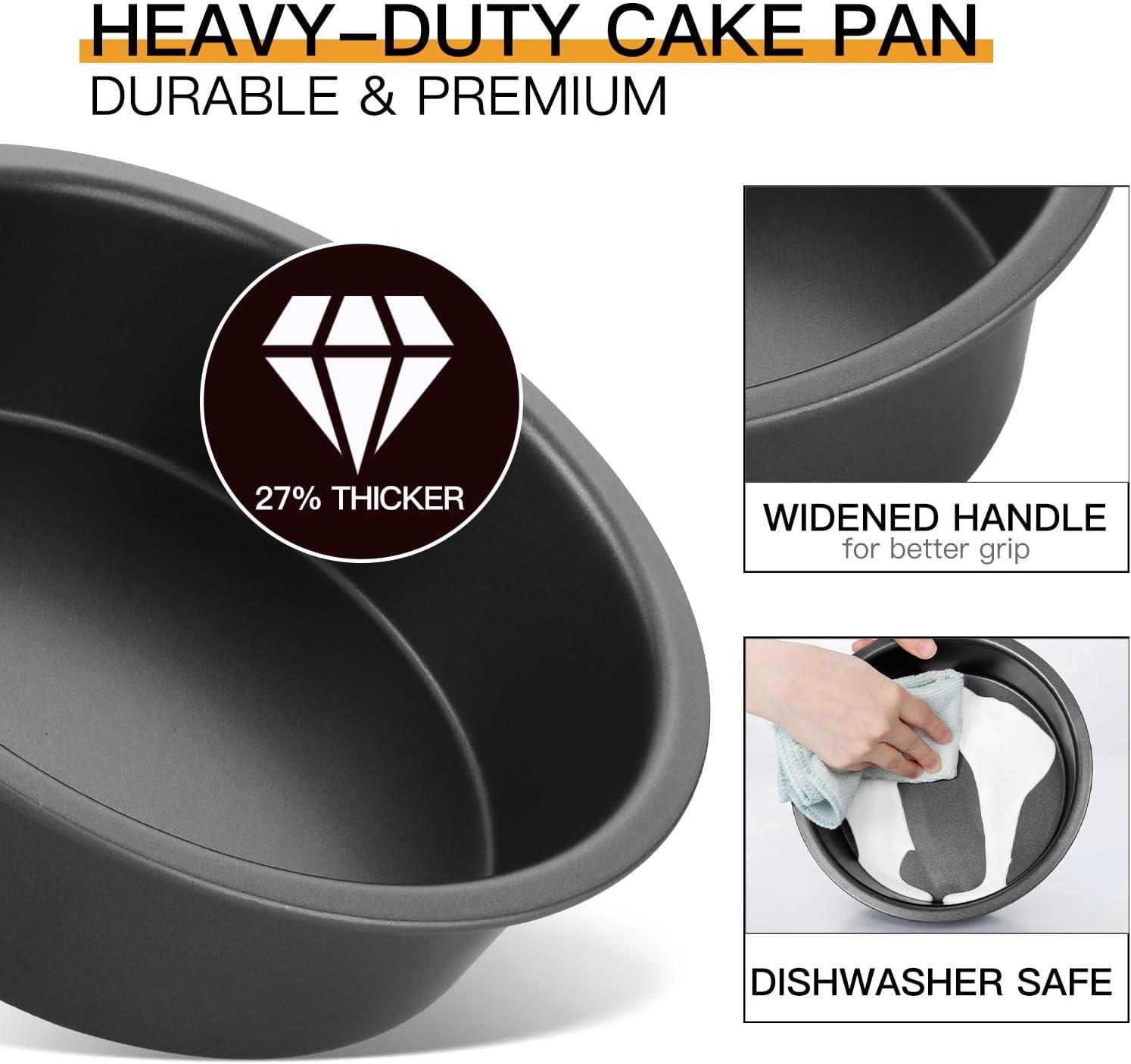 Round Cake Pan Set for Baking - 8 Inch, Nonstick Circle Cake Pans with Wider Grips, 2 Pieces Layer Cake Tin