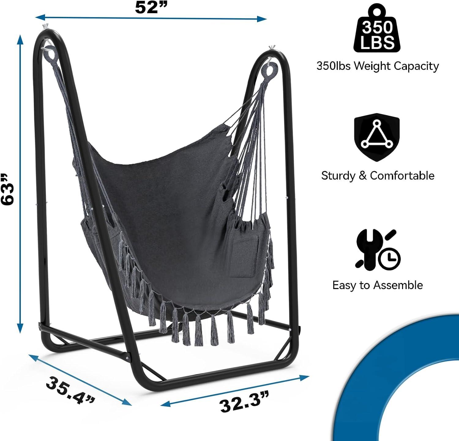 Gray Cotton U-Shaped Hammock Chair with Stand