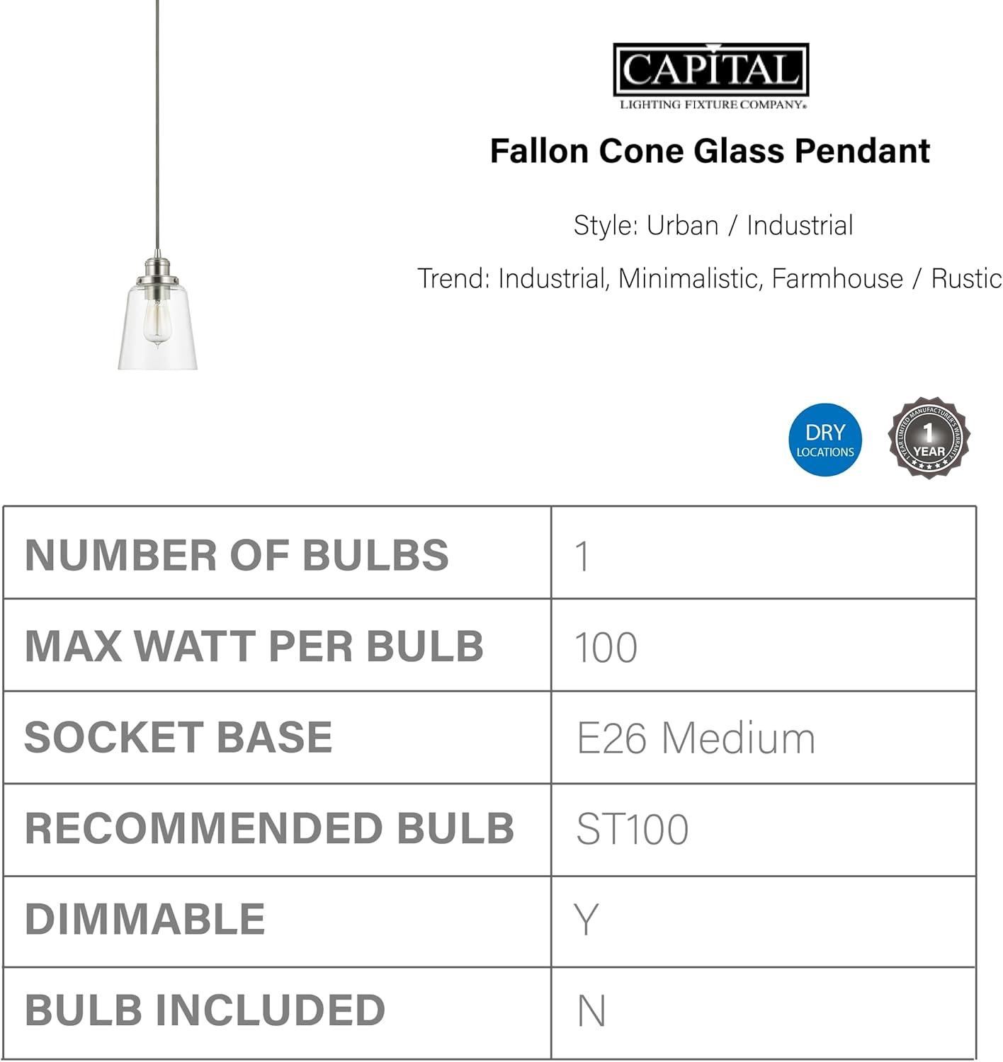 1 Light Pendant-Brushed Nickel Finish Capital Lighting 3718Bn-135