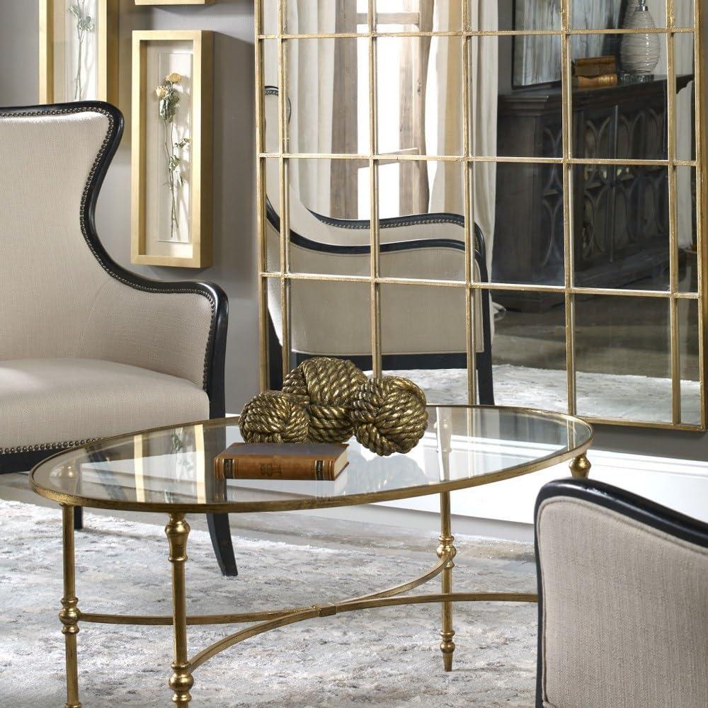 Gold Oval Metal and Glass Coffee Table