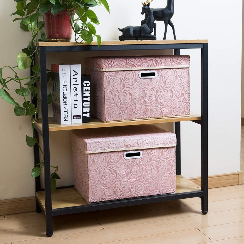 Pink Floral Fabric Collapsible Storage Cube with Lid