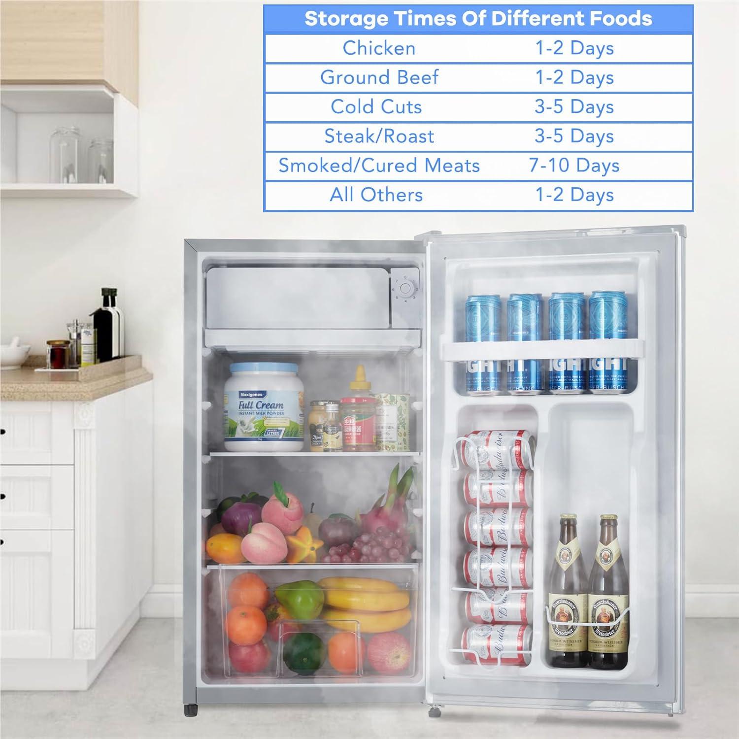 3.2 Cu. Ft Small Refrigerator with 7 Level Adjustable Thermostat, Mini Fridge with Freezer, Crisper Drawer & Removable Glass Shelves, Reversible Door, Fridge for Home Apartment Office, White