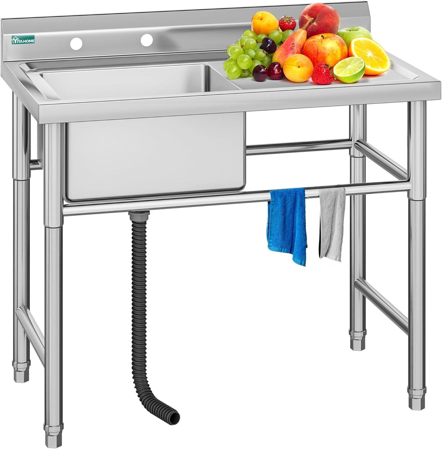 Stainless Steel Freestanding Utility Sink with Right Drainboard