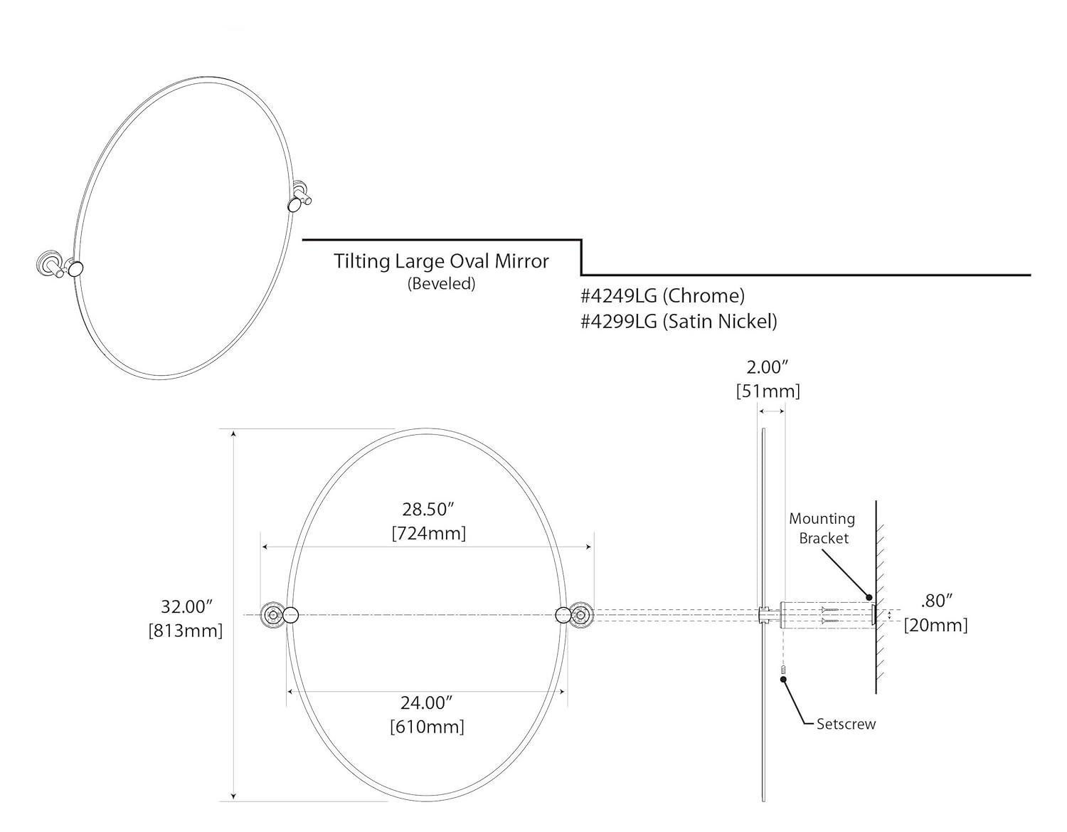 Latitude II Frameless Oval Wall Mirror | Bathroom Vanity Mirror